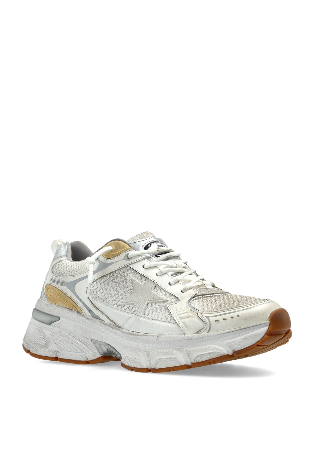Golden Goose Lightstar White Low Top Sneakers With Logo Patch On The Tongue And Logo Lettering On The Heel In Lea In White Gold