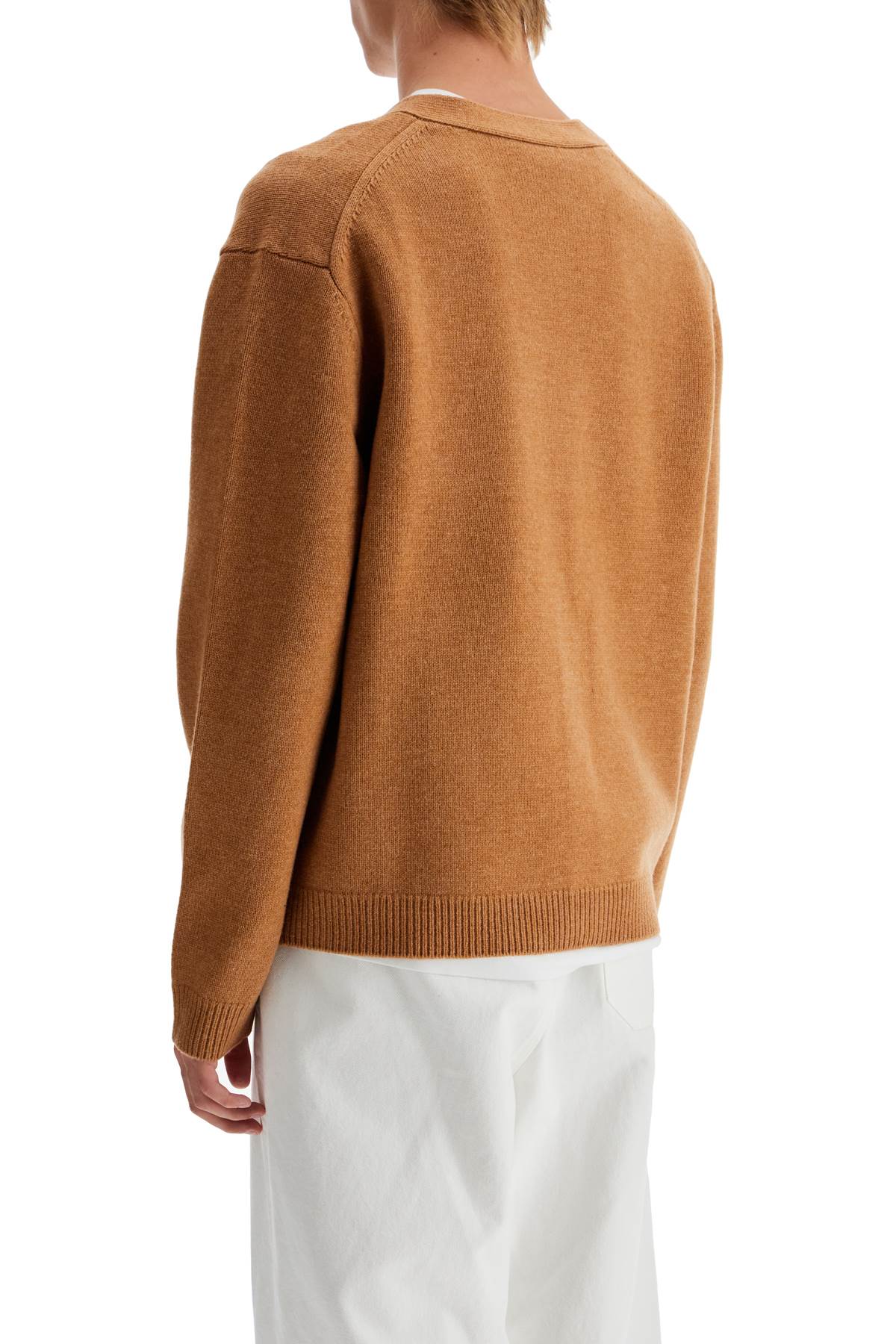 Shop Maison Kitsuné Fox Head Wool Cardigan With In Sequoia (beige)