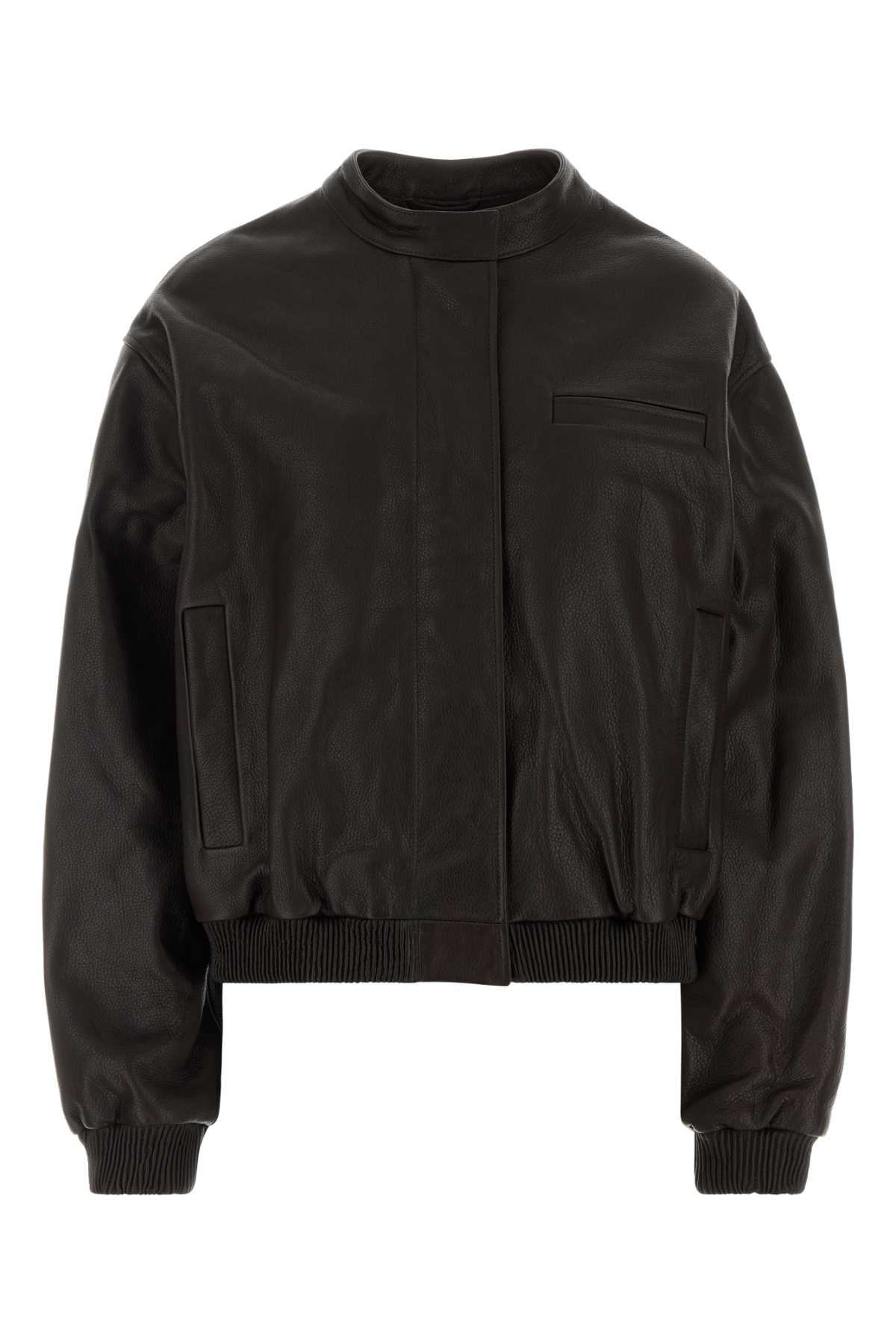 Loulou Studio Dark Brown Leather Marlow Bomber Jacket In Black