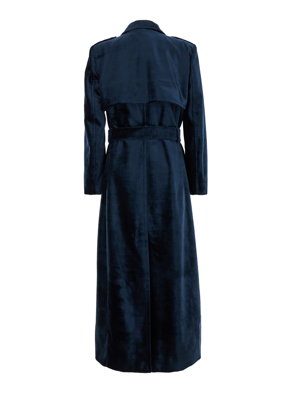 Shop Tom Ford Long Blue Trench Coat With Matching Belt In Velvet Woman