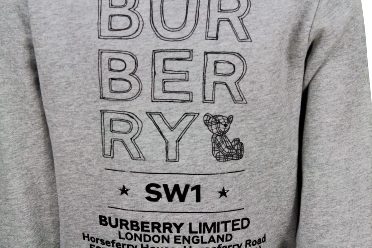 Shop Burberry Sponge-effect Cotton Crewneck Sweatshirt With Drawn Logo In Grey