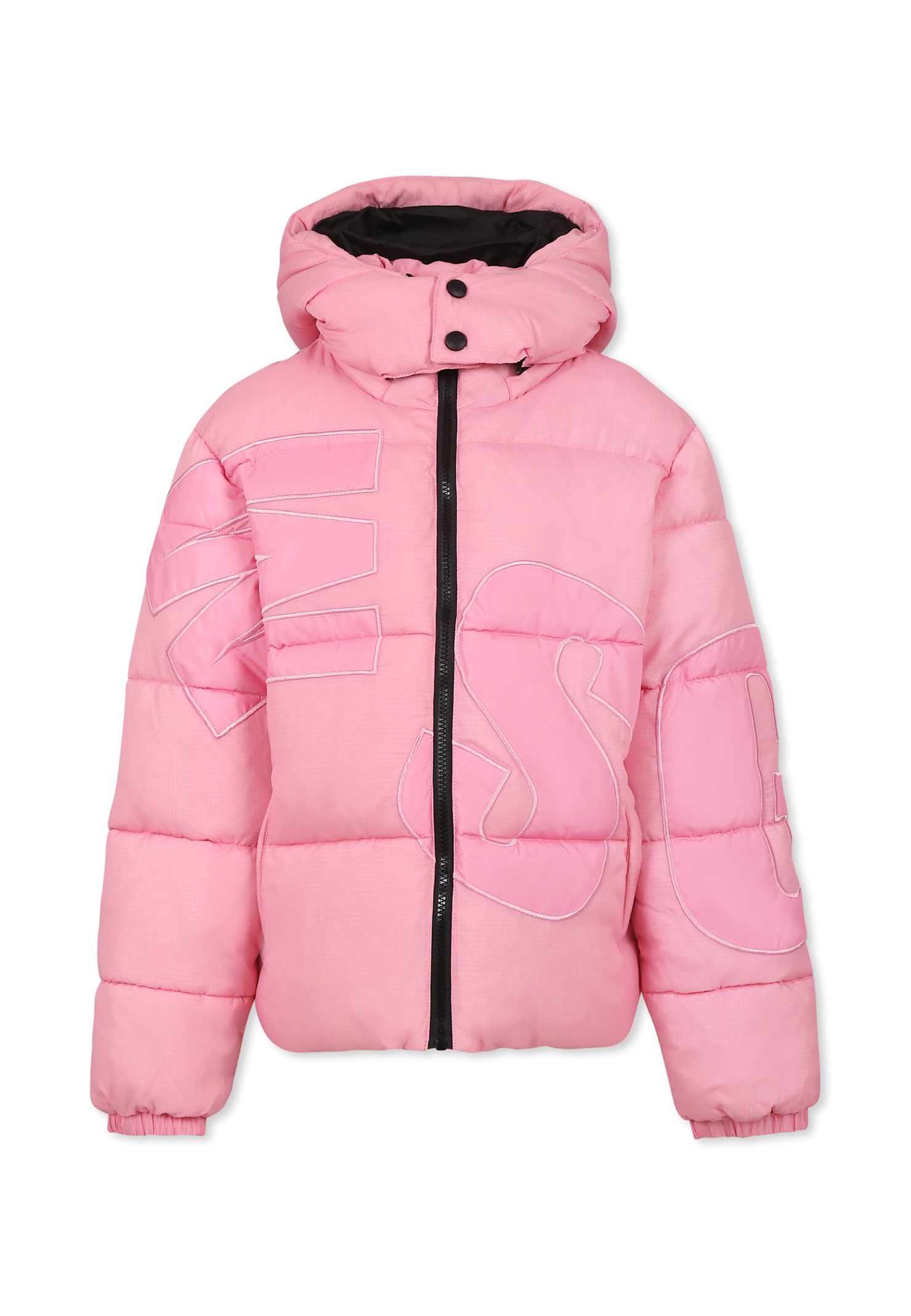 Msgm Pink Down Jacket For Girl With Logo In Pink