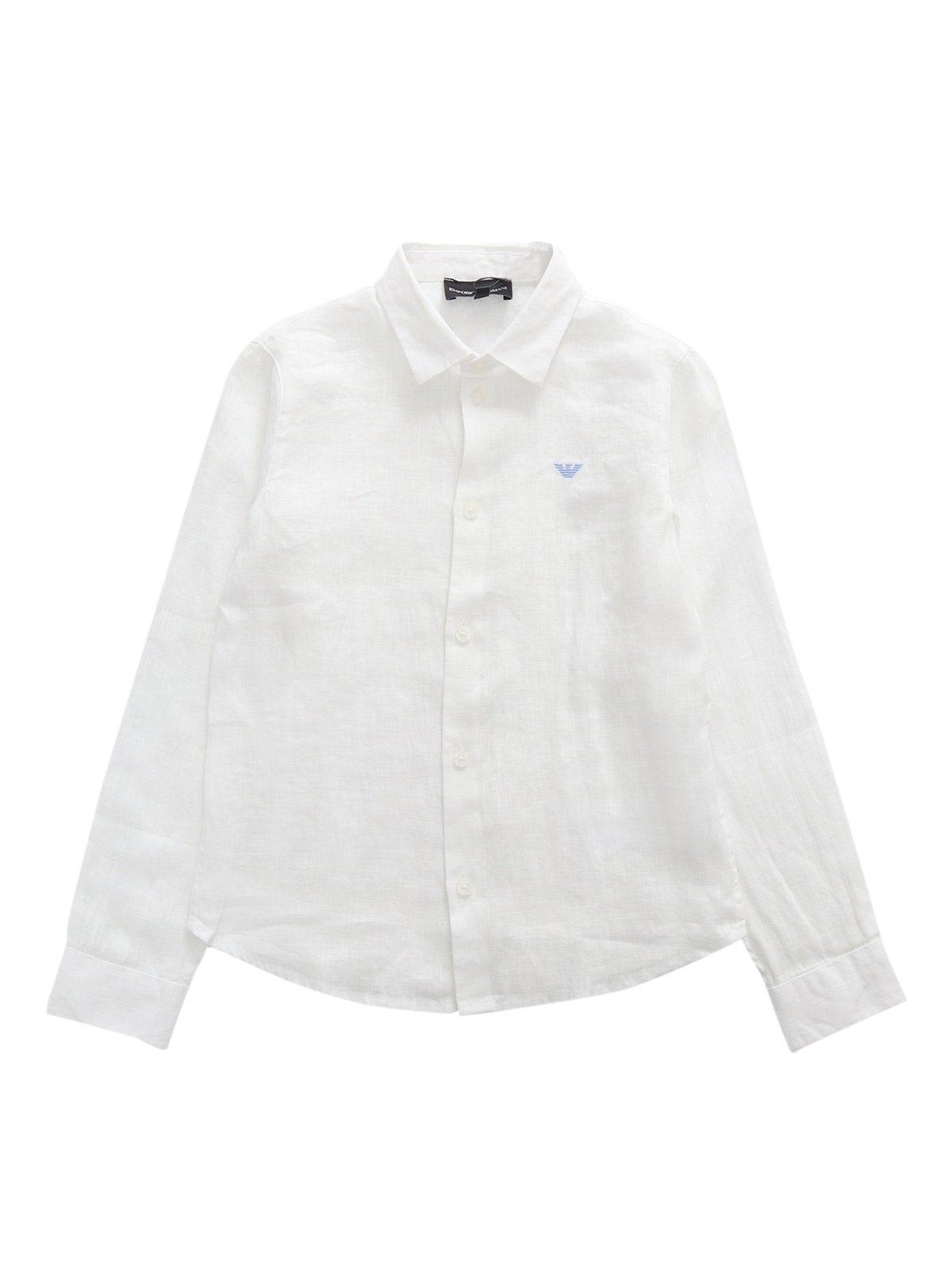 Shop Emporio Armani Logo Embroidered Buttoned Shirt In White