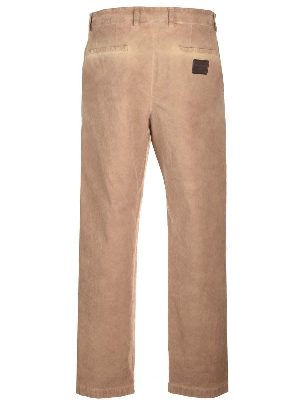 Shop Dolce & Gabbana Garment Dyed Cotton Trousers In Beige