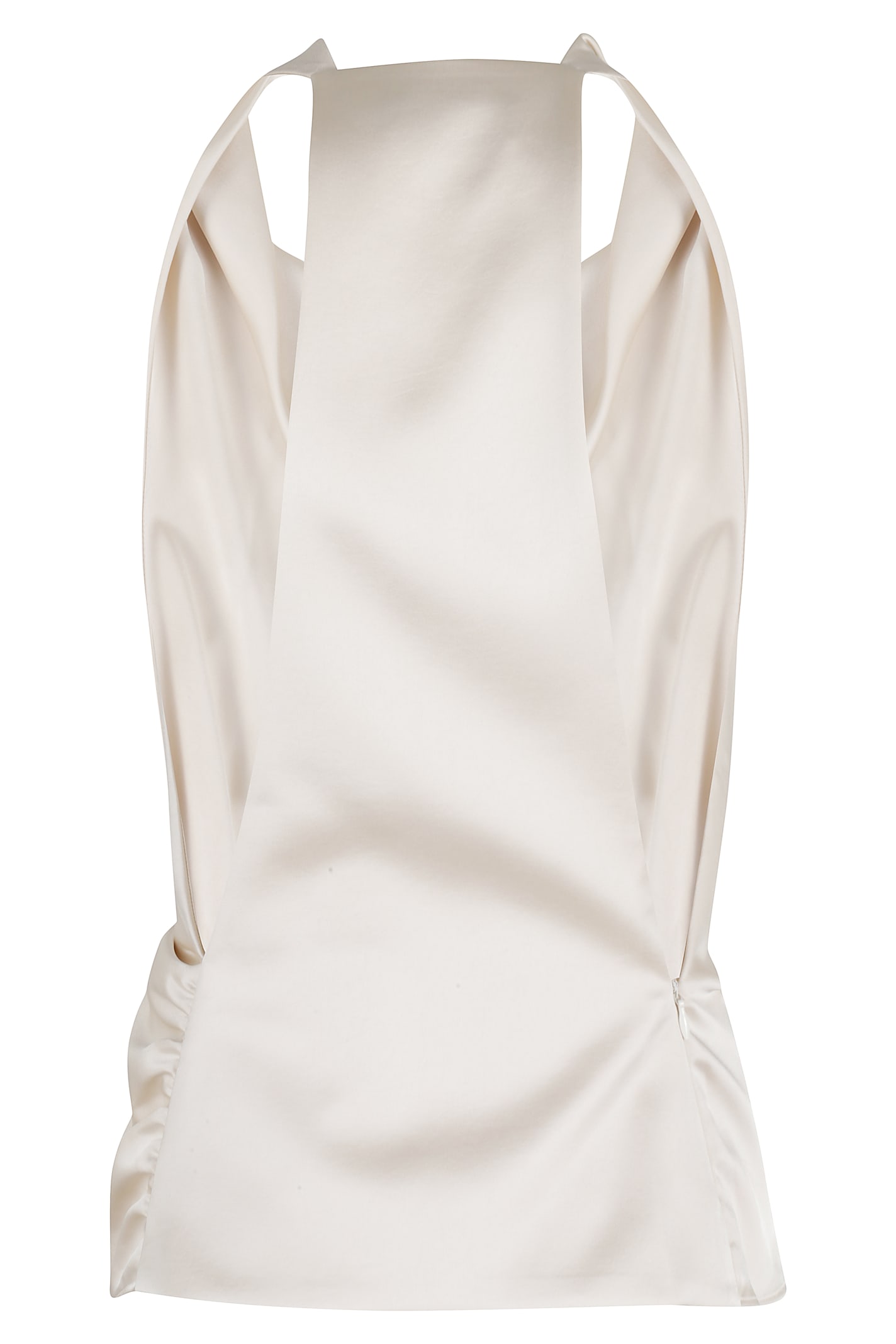 The Andamane Liquid Satin Racerback Top With Draped Front In Ivory