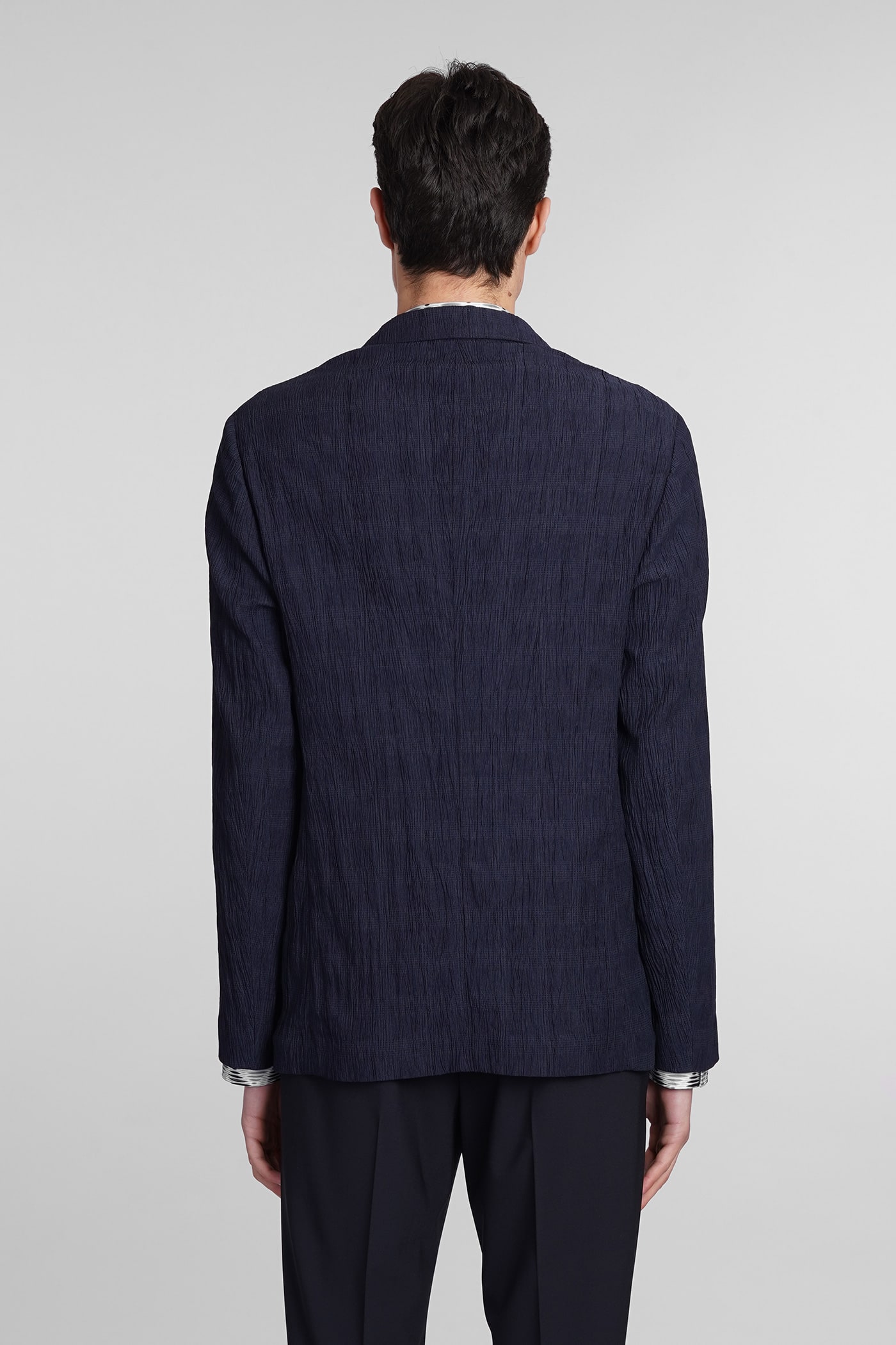 Shop Emporio Armani Blazer In Blue Polyester