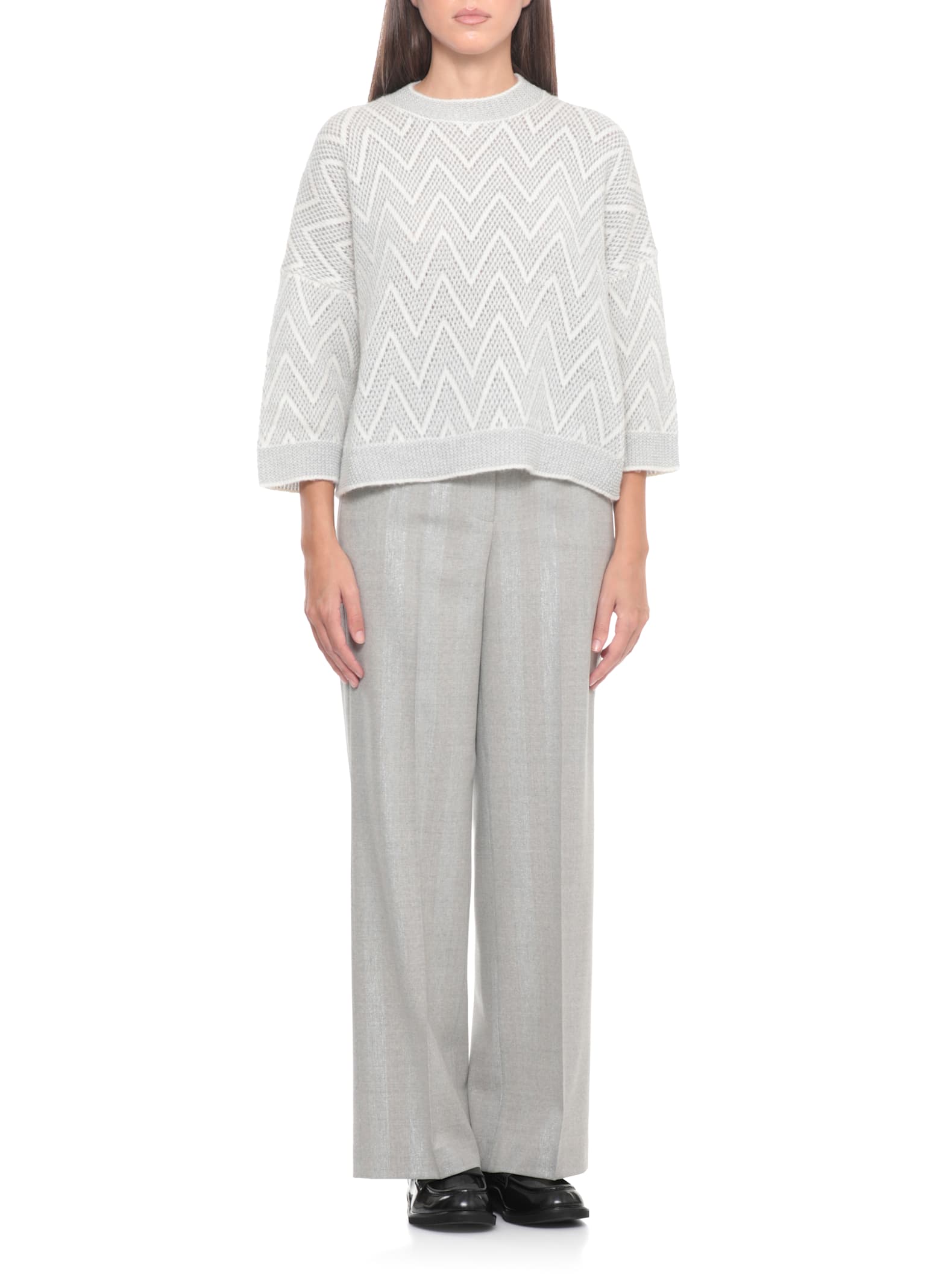 Peserico Knit Sweater Chevron Pattern In Gray