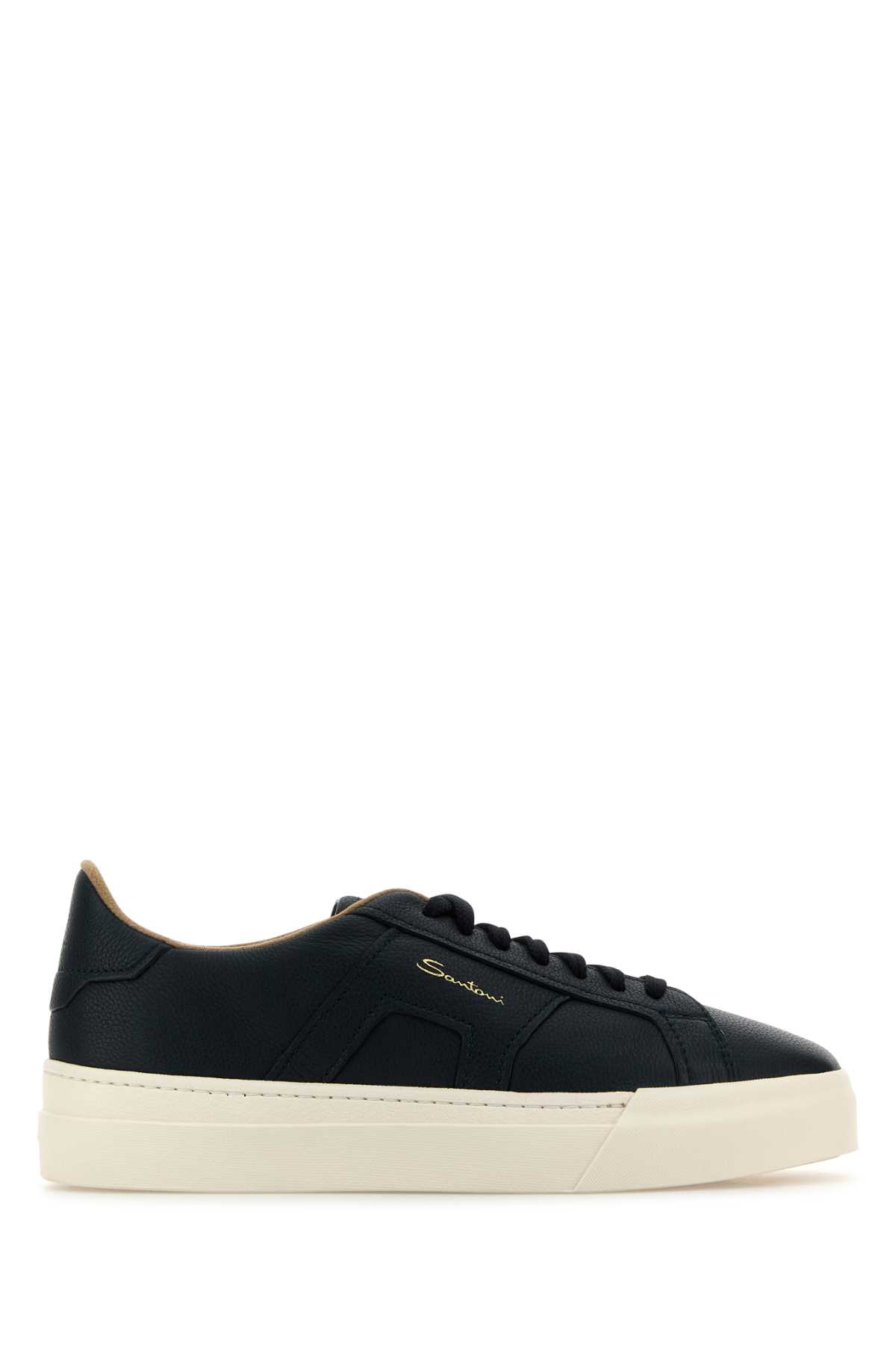 Shop Santoni Navy Blue Leather Sneakers