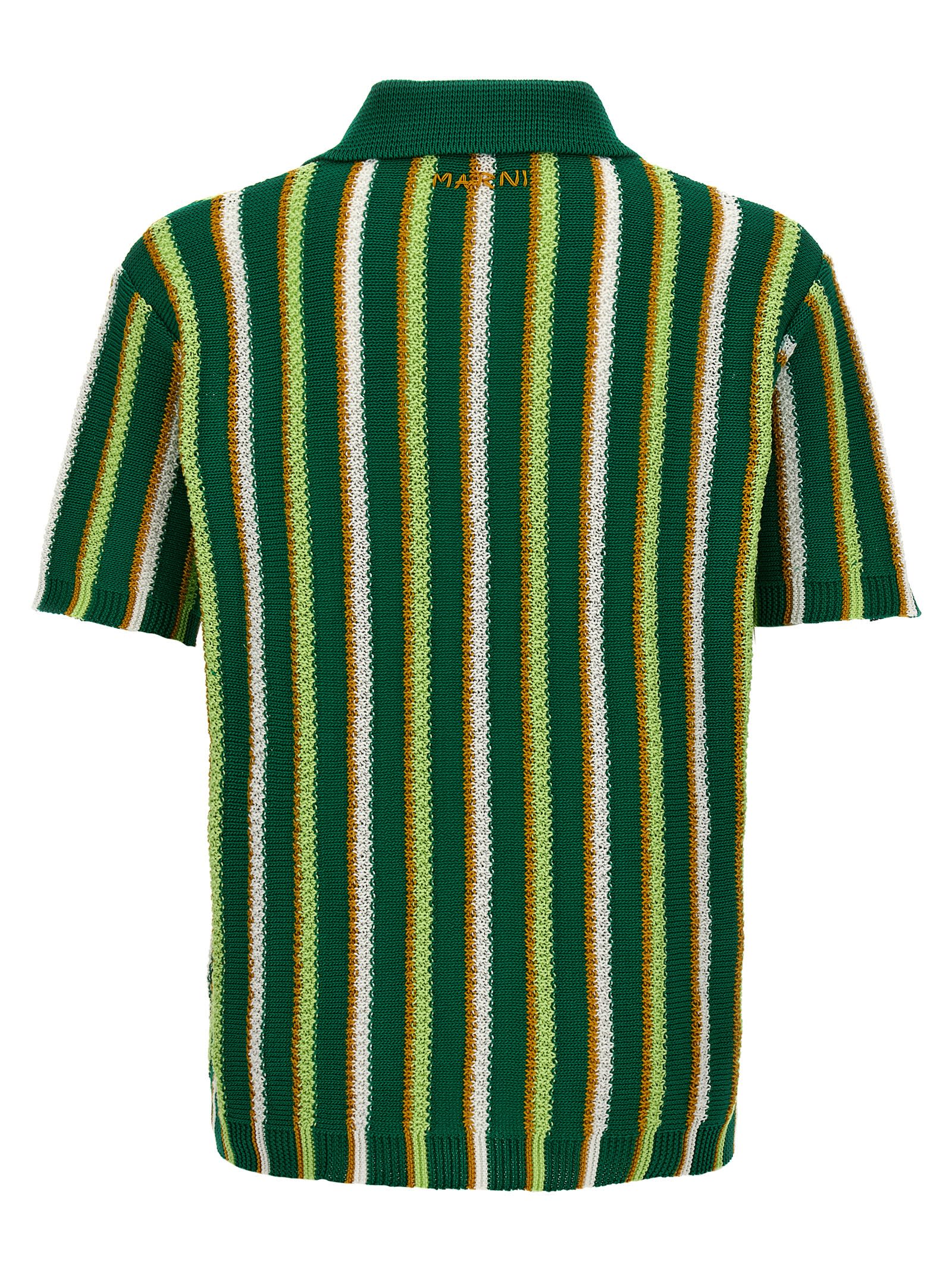 Shop Marni Striped Polo Shirt In Green