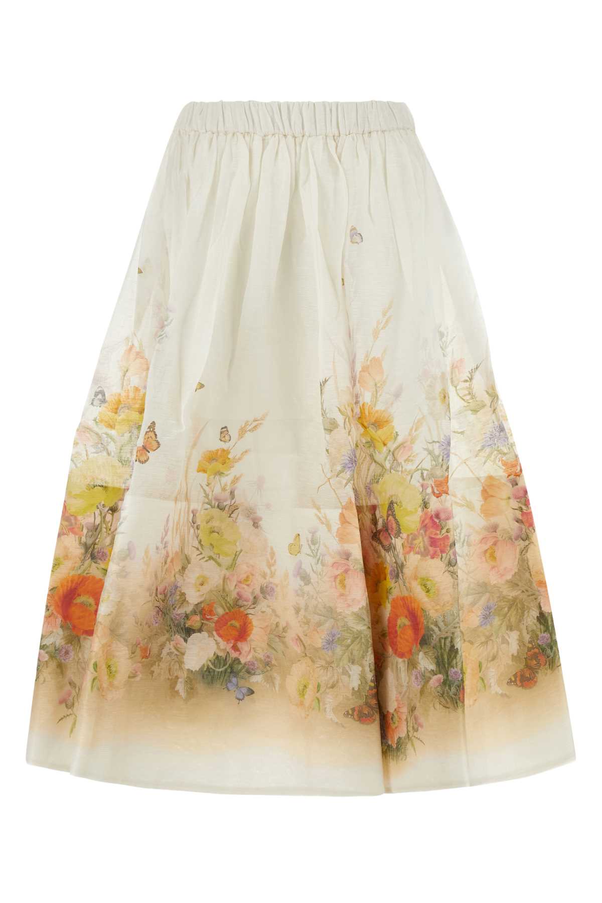 Shop Zimmermann Ivory Linen Blend Tranquillity Skirt In Redbutterflies