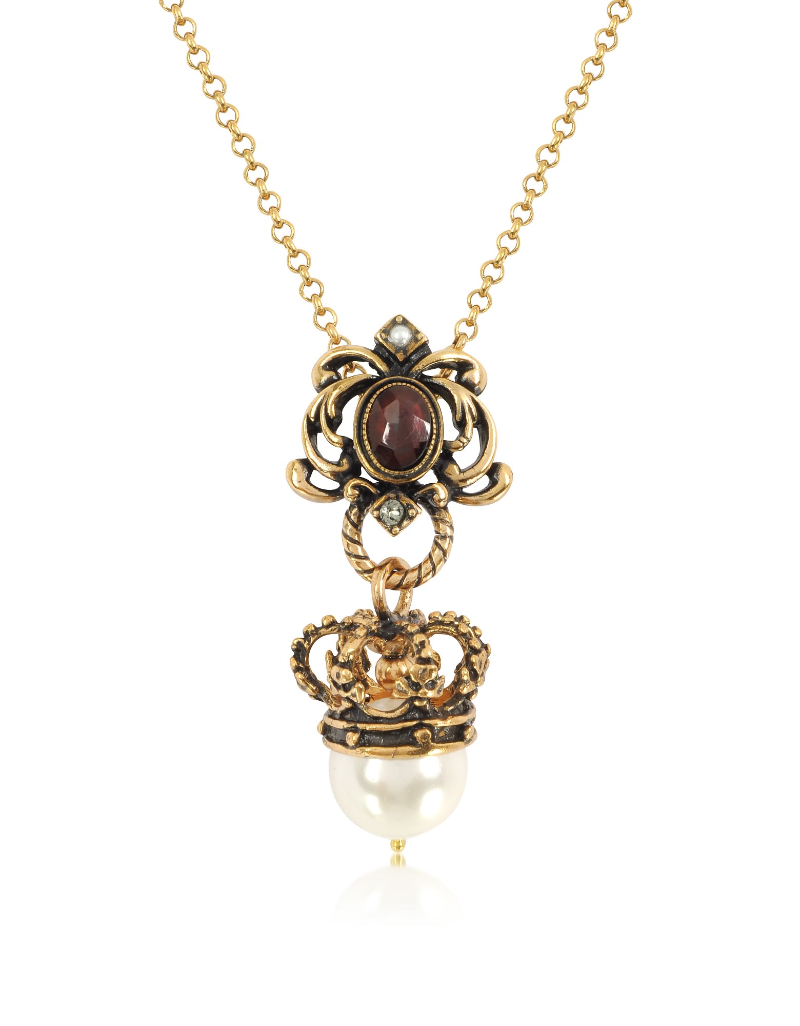 Alcozer & J Crown And Pearl Necklace In Gold