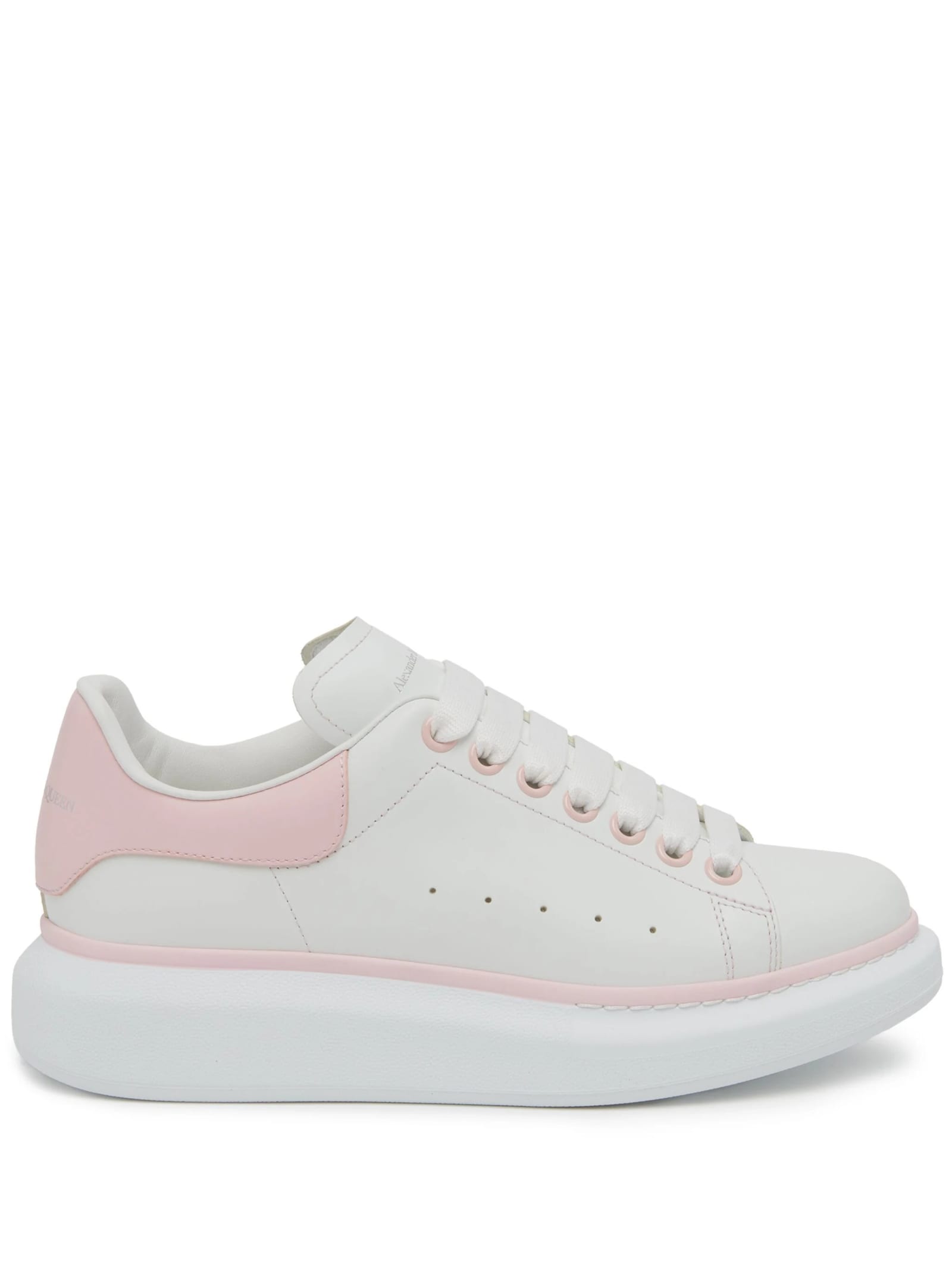 Shop Alexander Mcqueen White Oversized Sneakers With Powder Pink Details