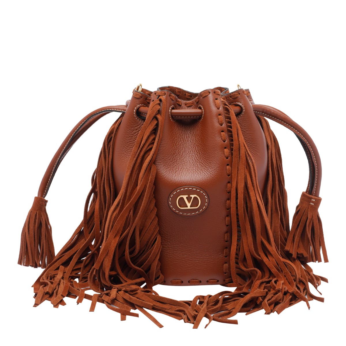 VALENTINO★VLOGO SIGNATURE SMALL BUCKET BAG WITH FRINGES Valentino Garavani Valentino Vlogo Signature Fringed Edge