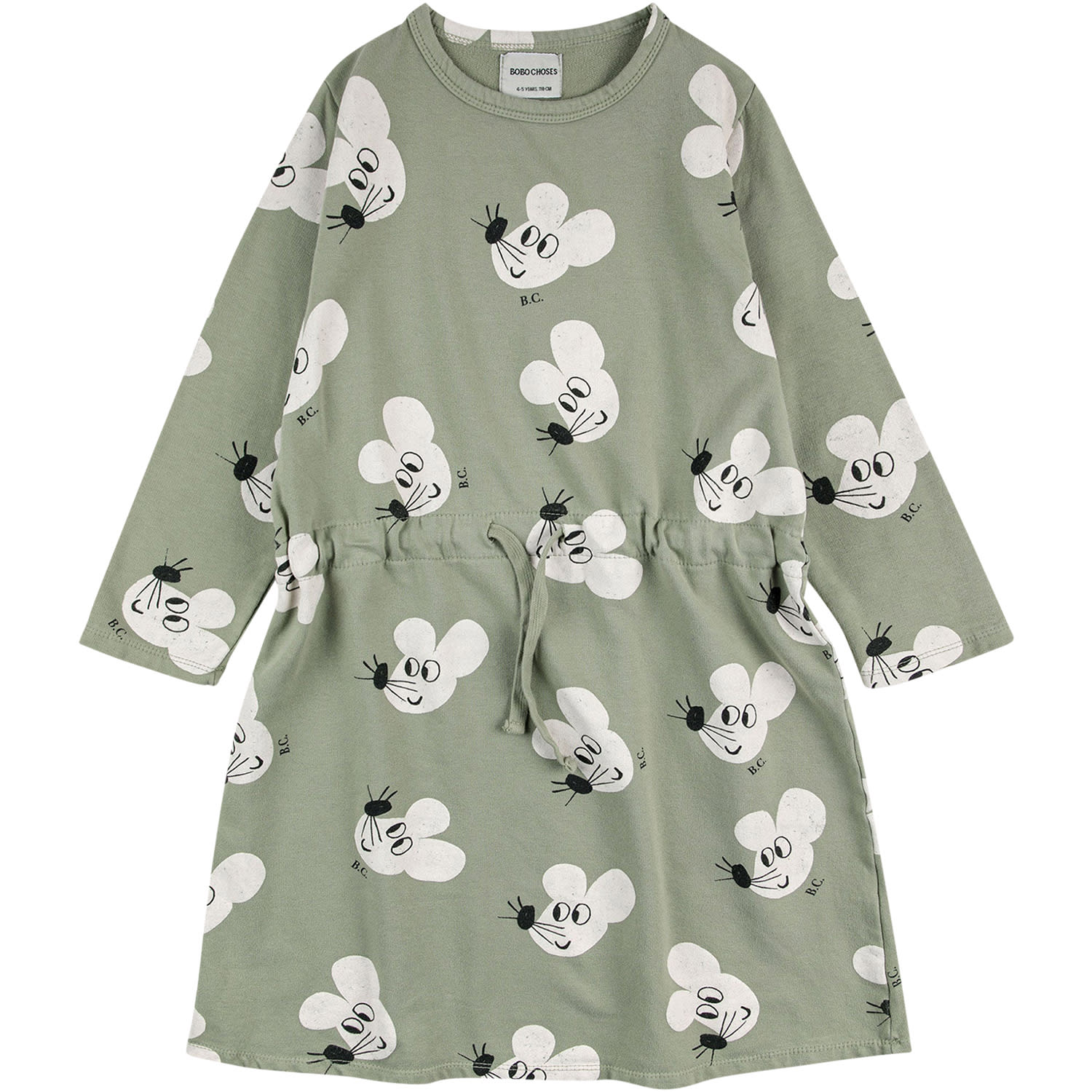 Shop Bobo Choses Green Dress For Girl With Mice Print
