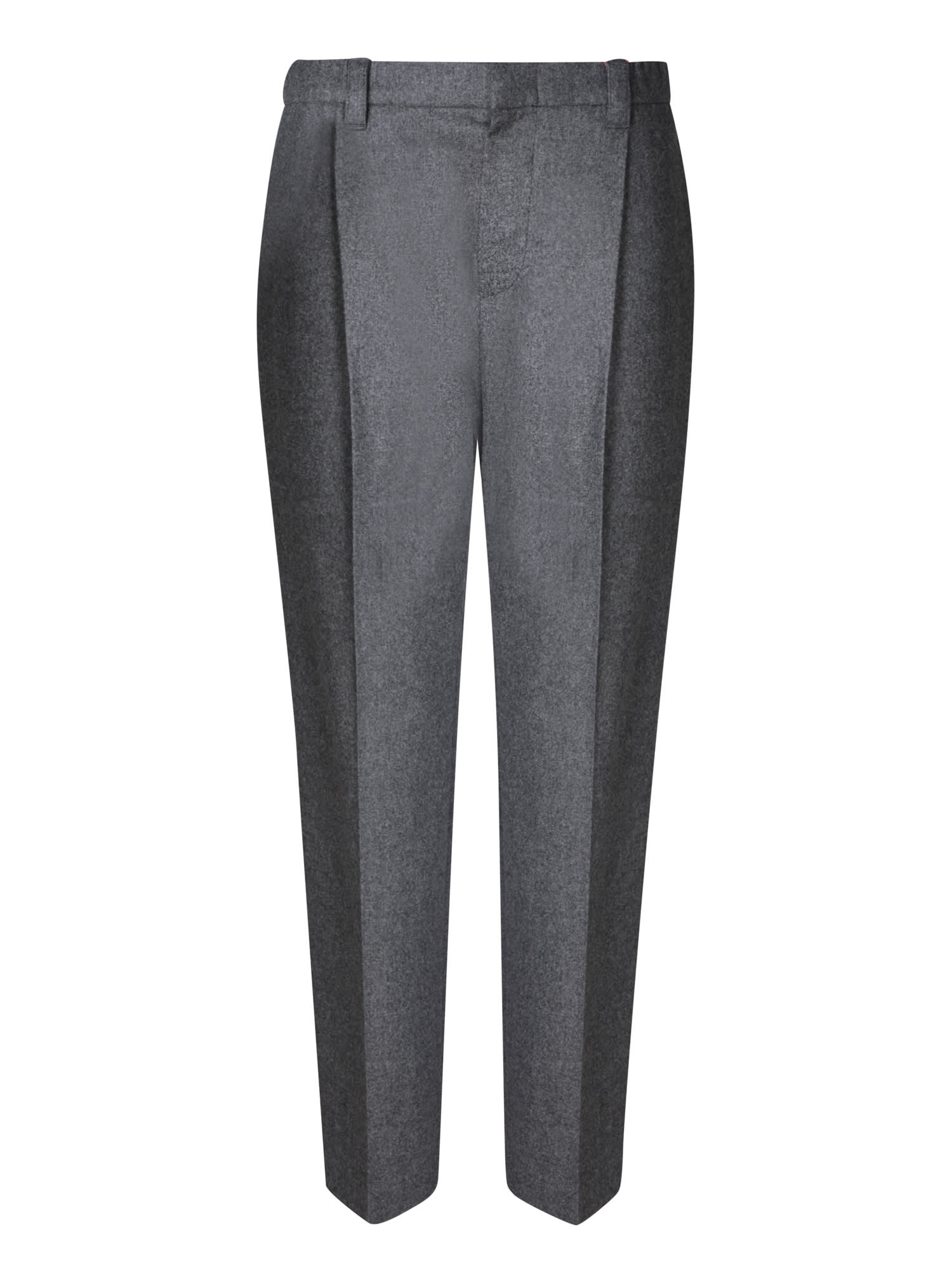 Shop Brunello Cucinelli Grey Flannel Pleated Trousers