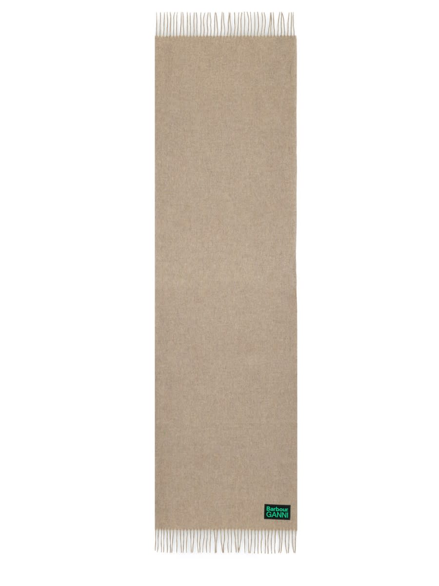 Barbour Wool Scarf X Ganni Fringed Edges In Beige