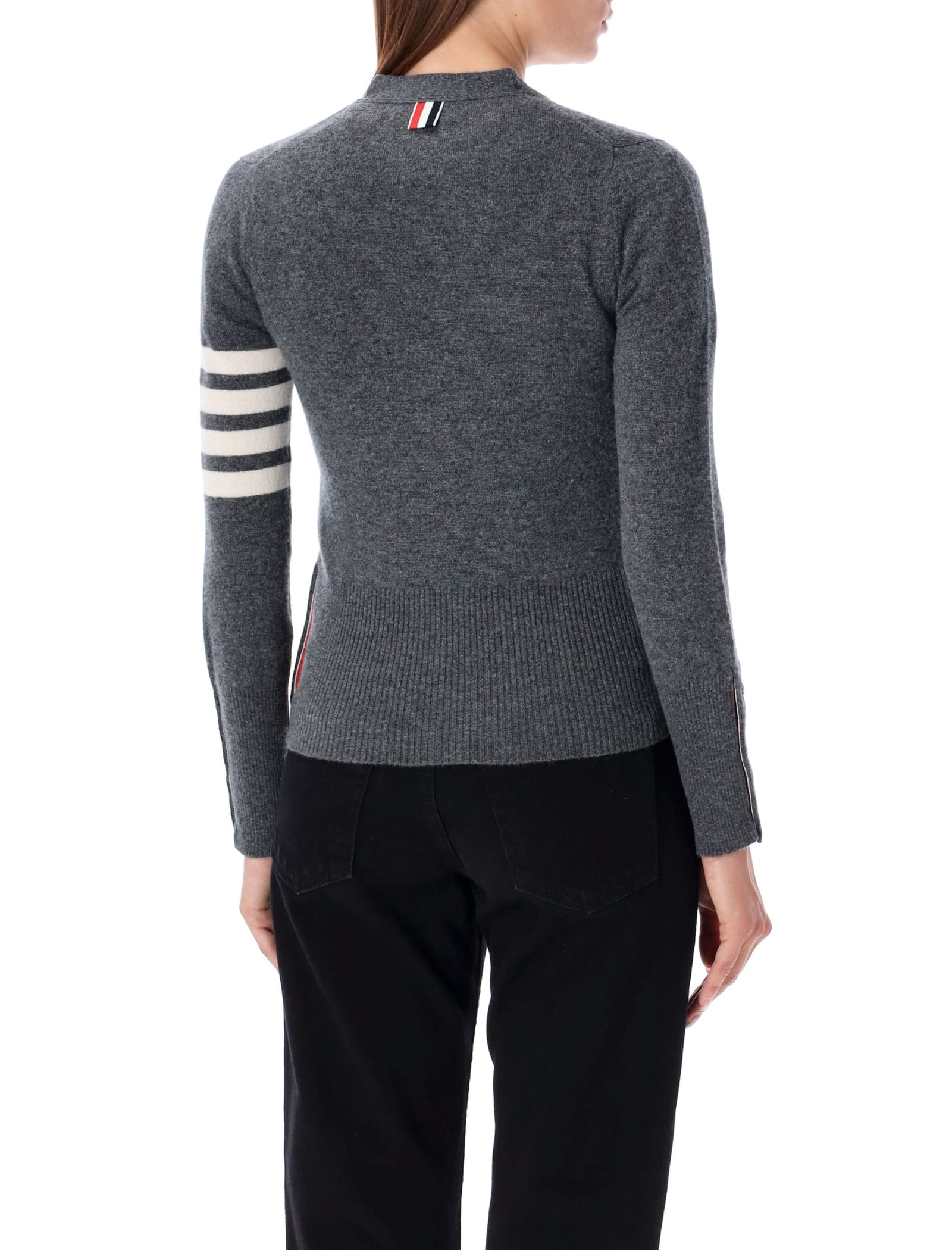 Shop Thom Browne 4-bar Classic V-neck Cardigan In Med Grey