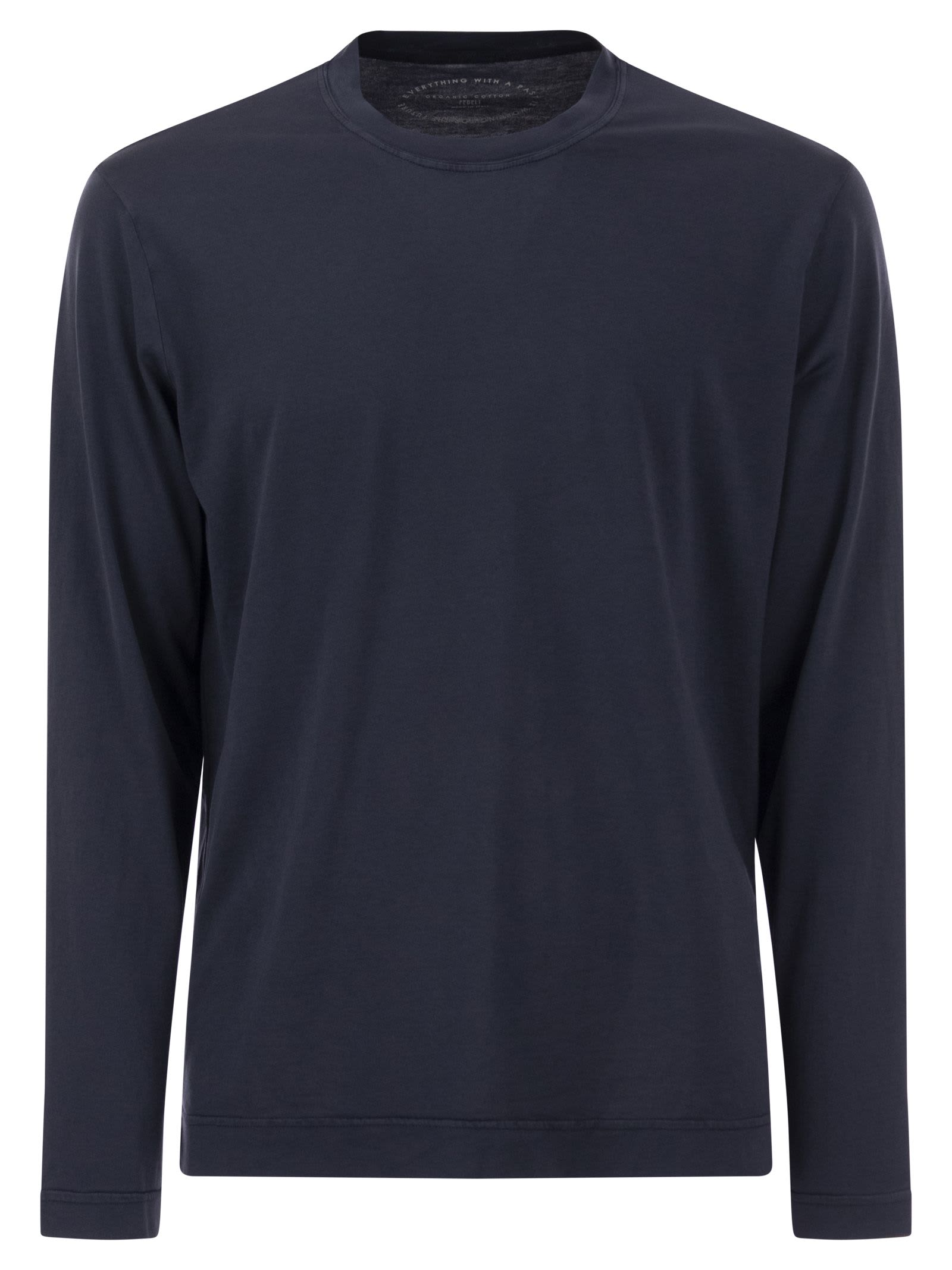 Shop Fedeli Long-sleeved Crew-neck T-shirt In Blue