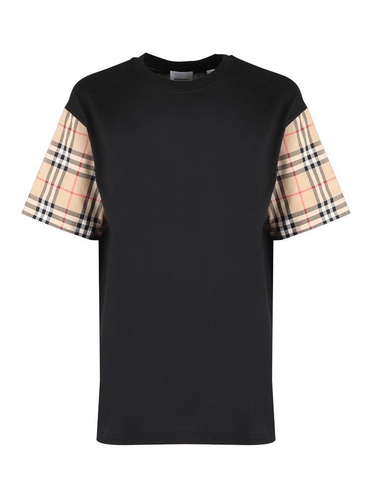 Shop Burberry Cotton T-shirt With Vintage Check Inserts In Black