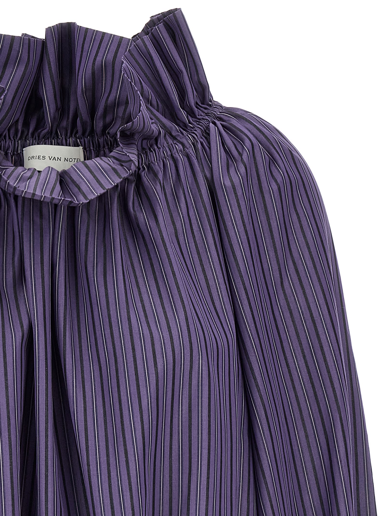 Dries Van Noten Frilled Top With Elasticated Hem And Long Sleeves