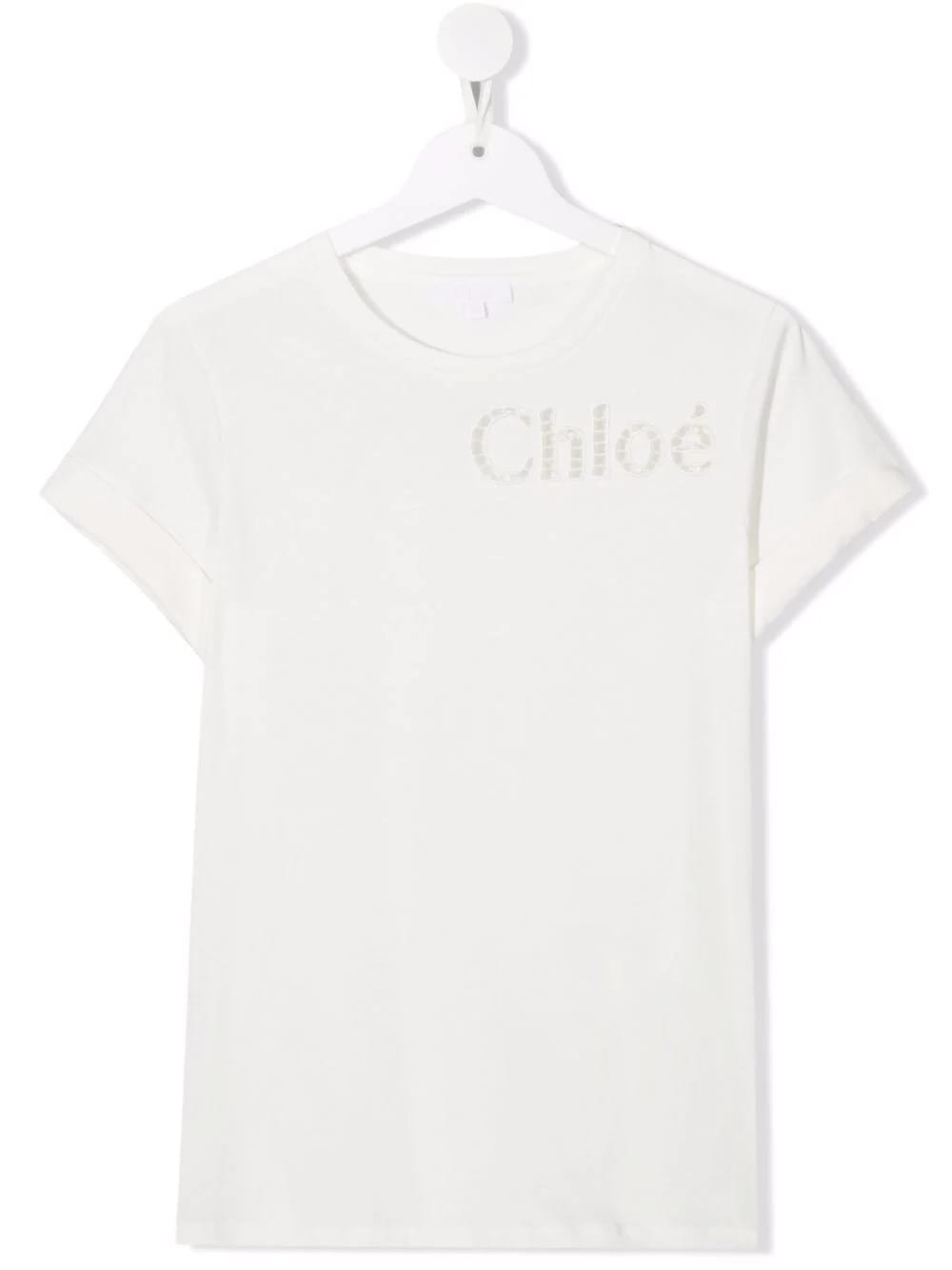 Chloé Kids White T-shirt With Perforated Chloe Logo