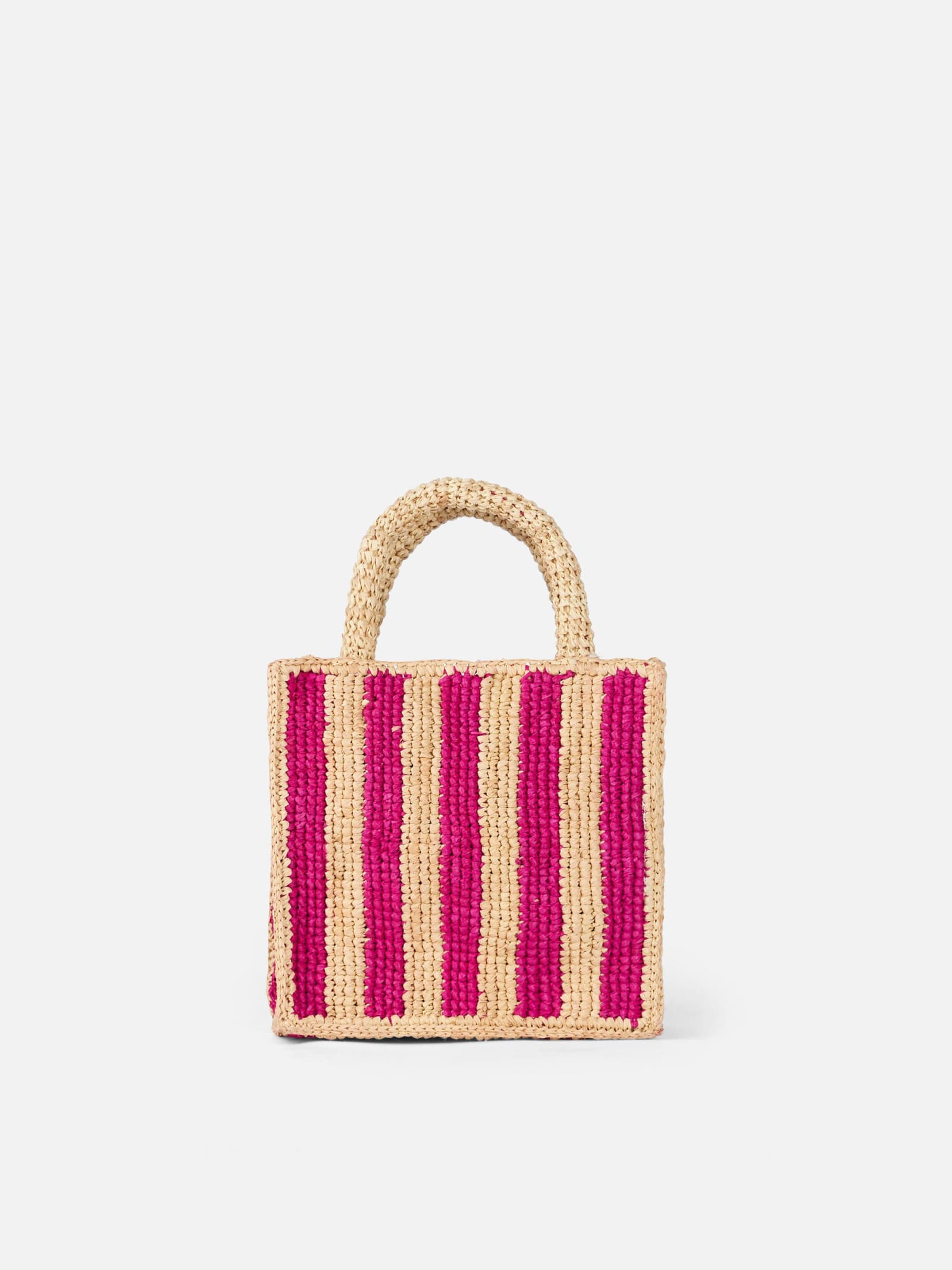 Shop Mc2 Saint Barth Fuchsia Striped Mini Vanity Raffia Bag With Embroidery In Fucsia