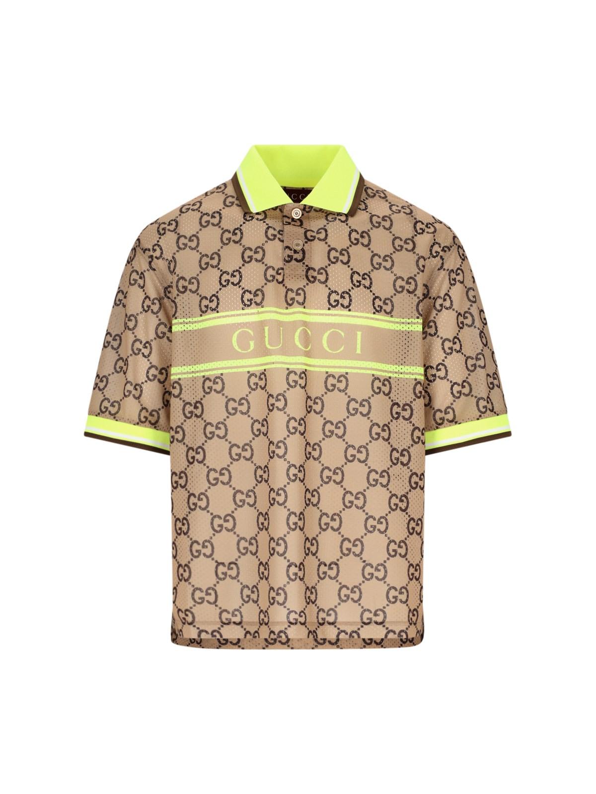 Shop Gucci Polo Shirt Printed On The Net In Beige/ebony/mc