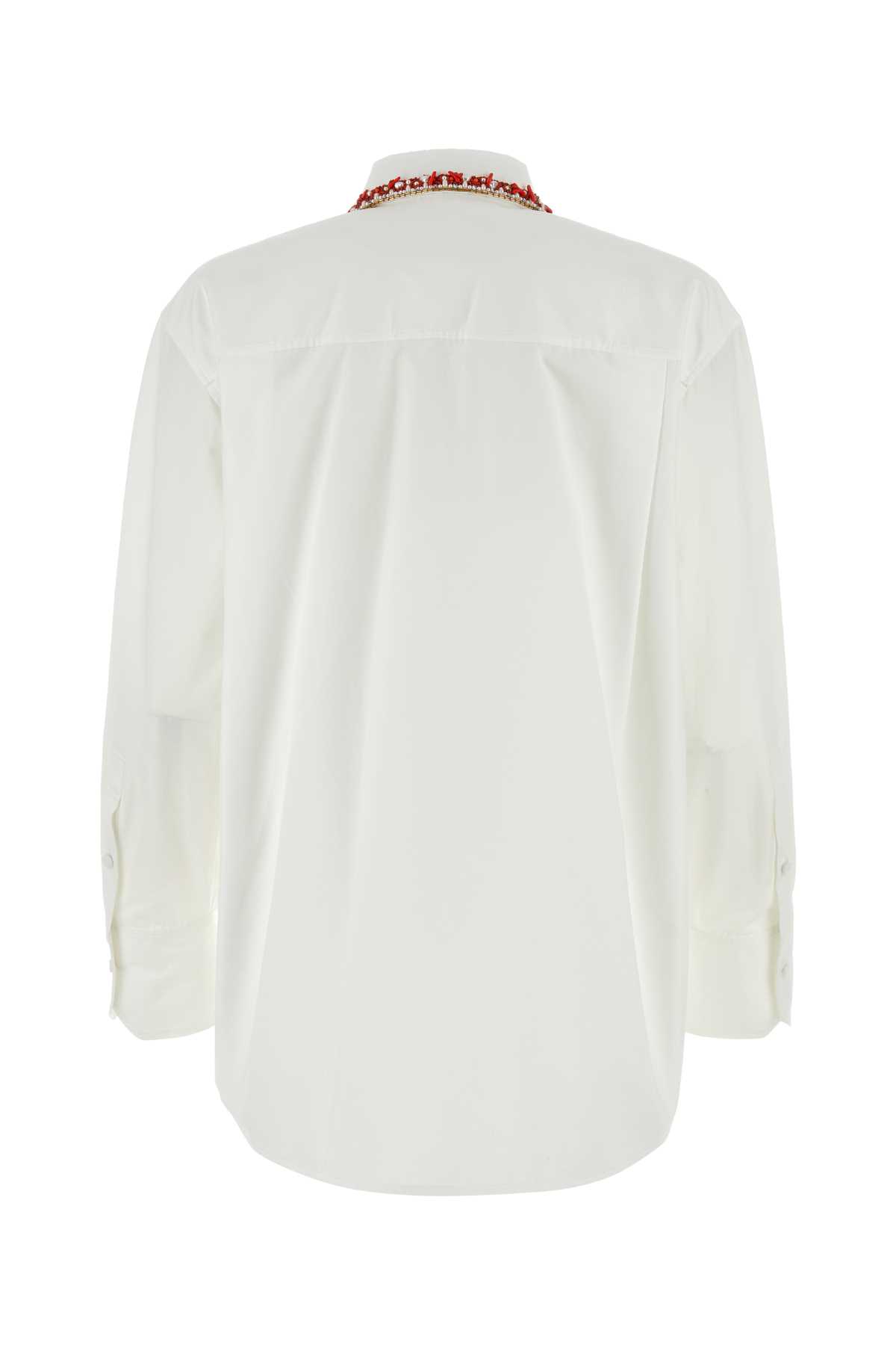 Shop Valentino White Poplin Shirt In Biancocorallo