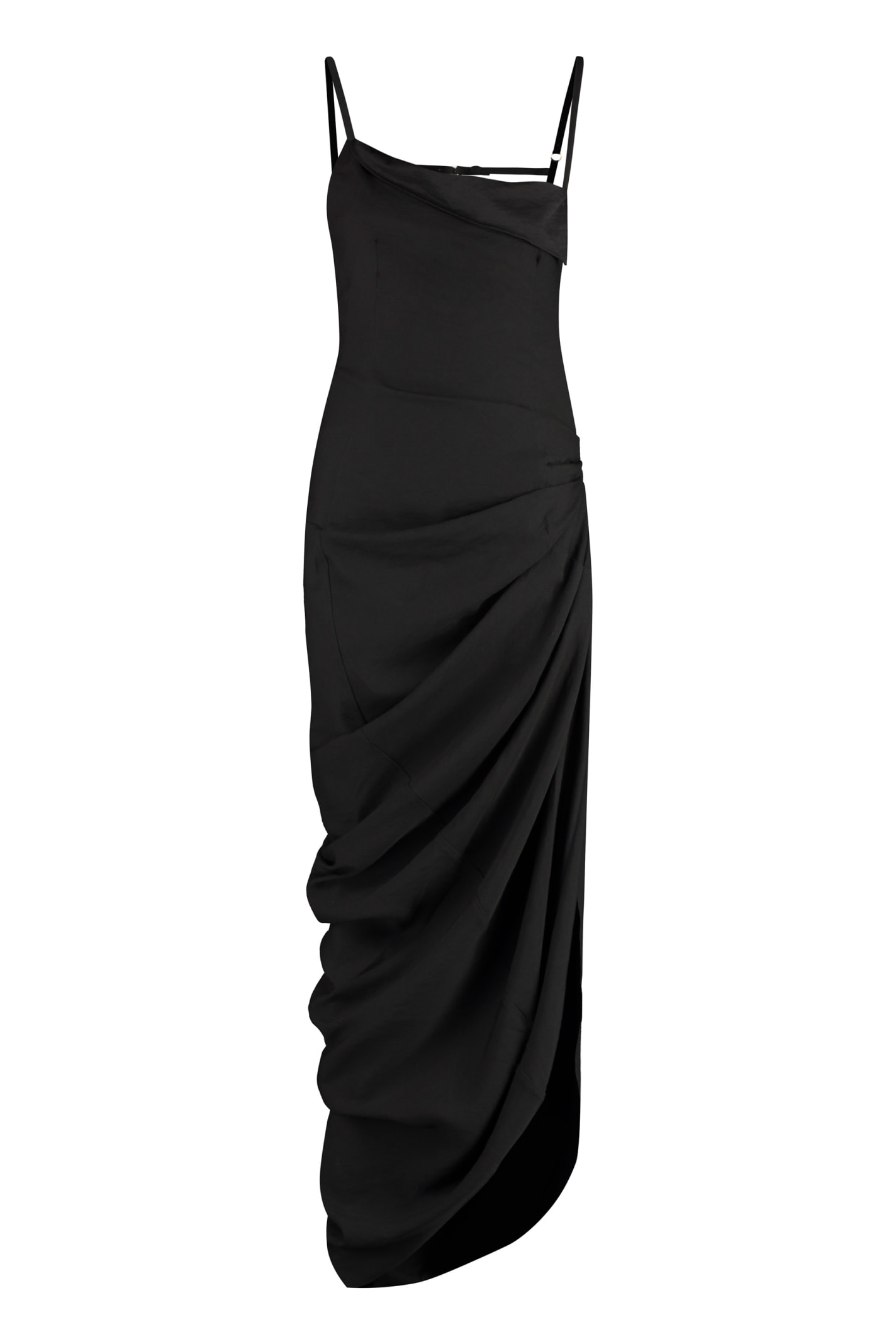 Shop Jacquemus Saudade Draped Asymmetric Dress In Black