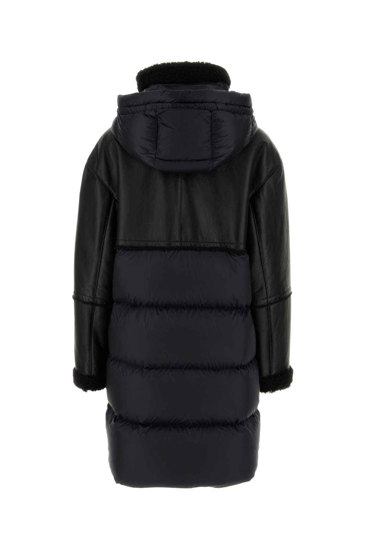 Shop Moncler Black Leather And Nylon Tana Down Jacket In 999