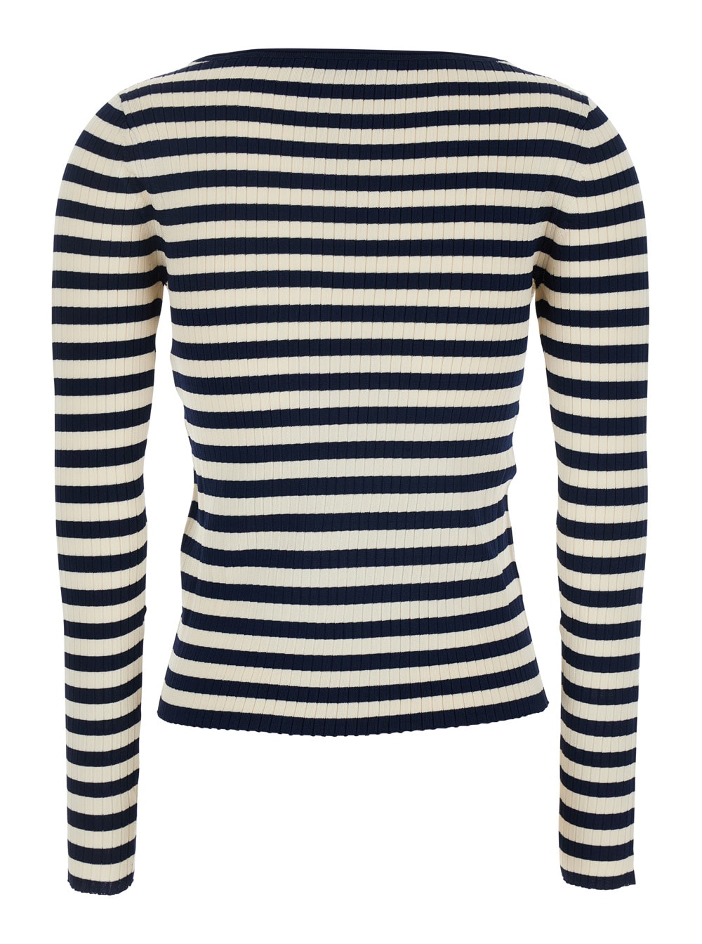 Twinset White And Black Top With Ribbed Design And All-over Striped Motif In Viscose Woman In Multicolor