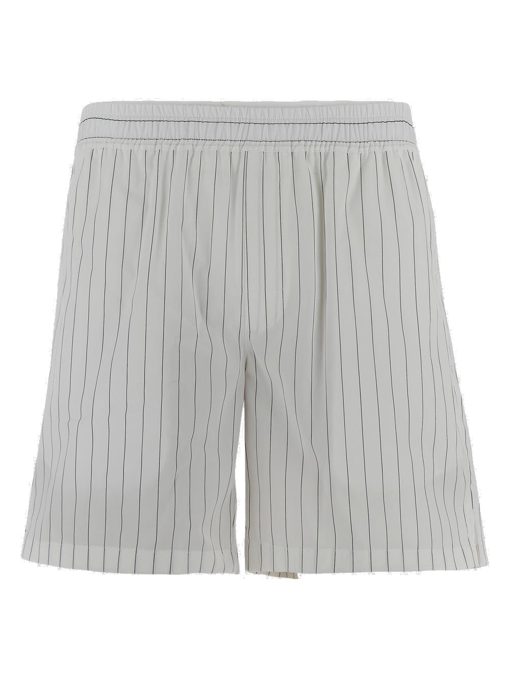 Shop Dolce & Gabbana Striped Elastic Waist Poplin Bermuda Shorts In White