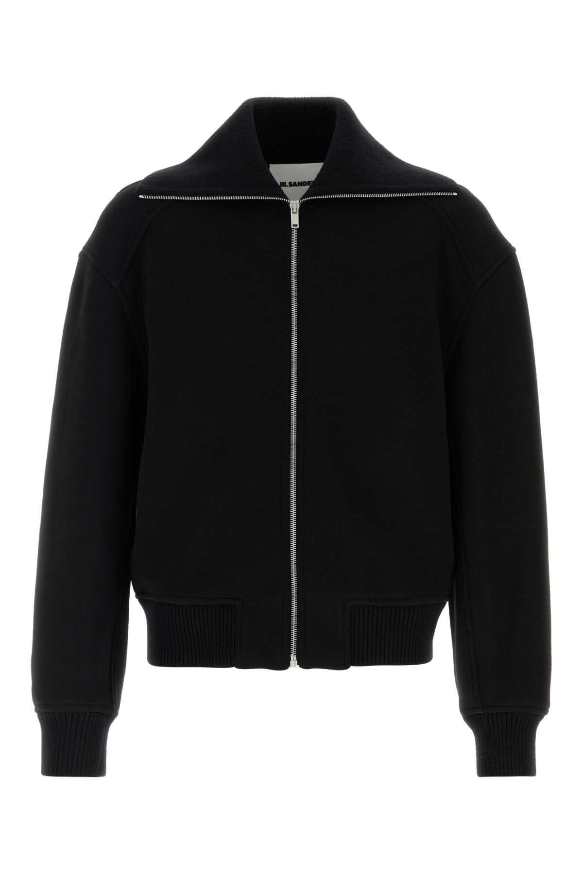Black Wool Blend Bomber Jacket