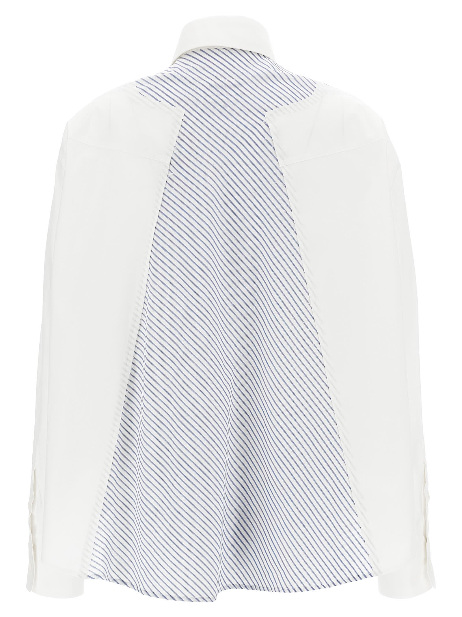 Mm6 Maison Margiela Collared Asymmetric Shirt Contrast Panel In White