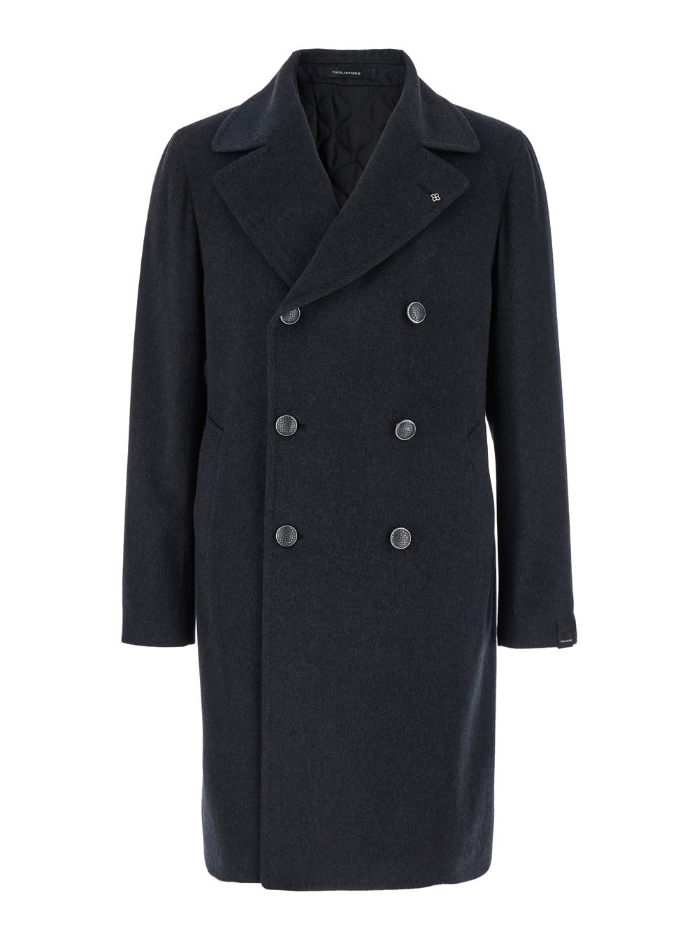 arden Grey Double-breasted Coat With Notched Revers In Wool And Cashmere Man