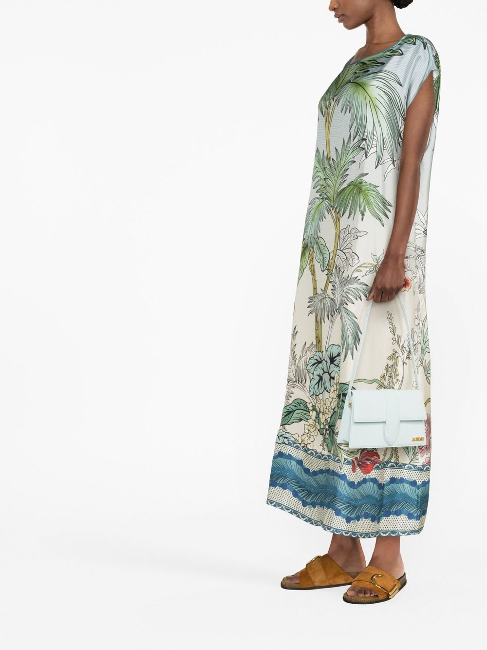 F.r.s For Restless Sleepers Short Printed Silk Kaftan Dress In Blue