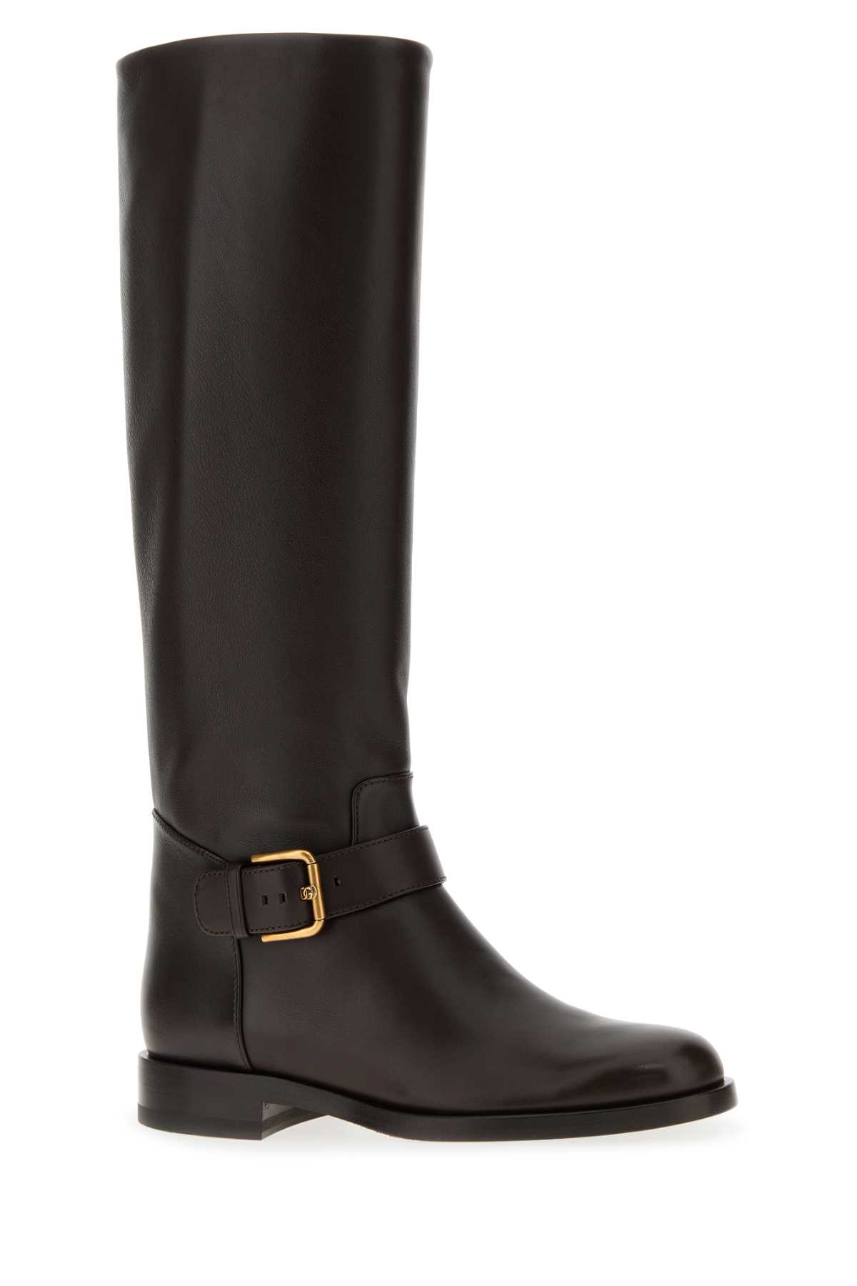 Dolce & Gabbana Knee-high Leather Boots Buckle Detail In Brown