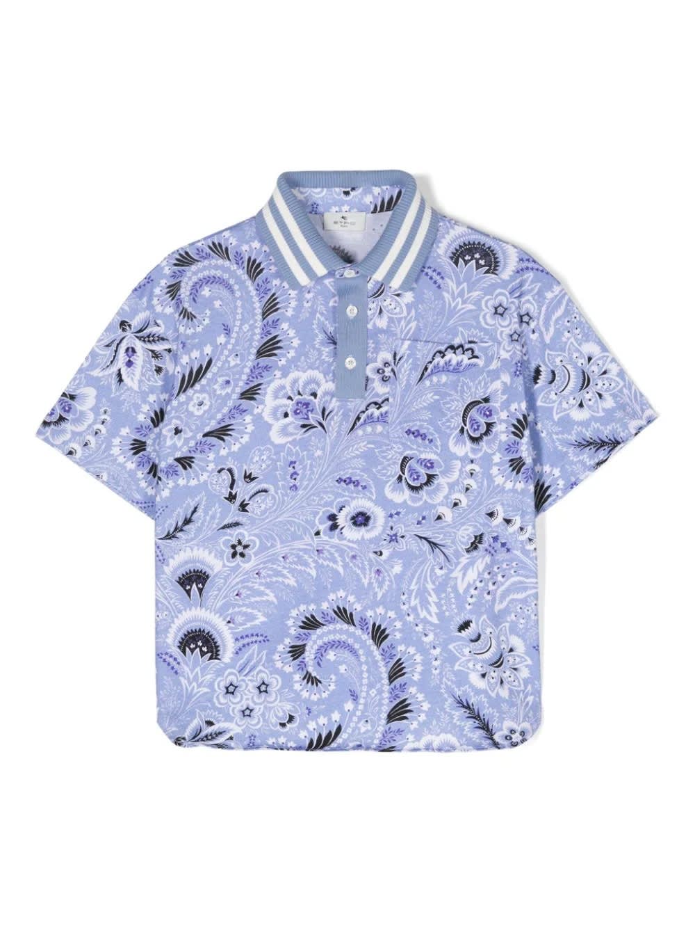 Shop Etro Light Blue Polo Shirt With Paisley Print