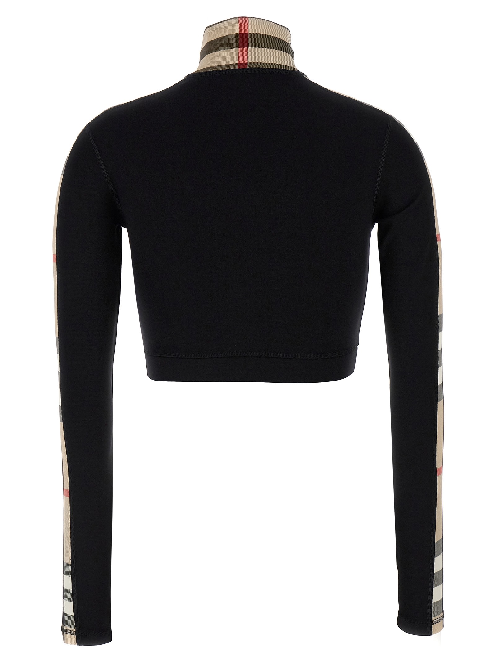Burberry Check Panel Stretch Jersey Cropped Top In Black