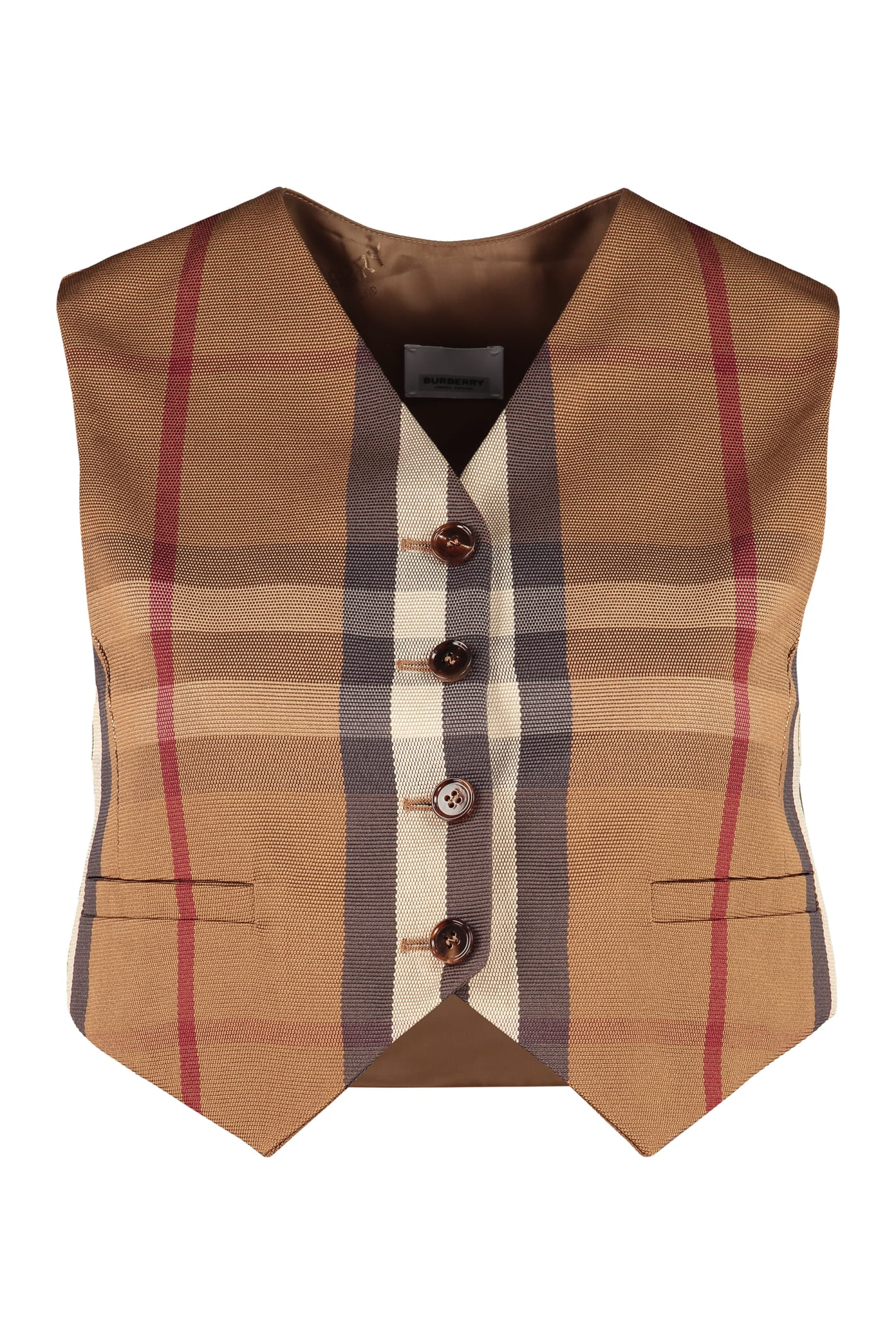 Click to view more detailed imagery on our partner's website Burberry Checked Mixed Cotton Waist Coat In Beige
