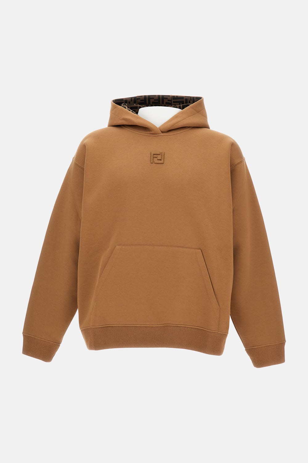 Fendi Cotton Hoodie With Ff Lining Clothing In Brown