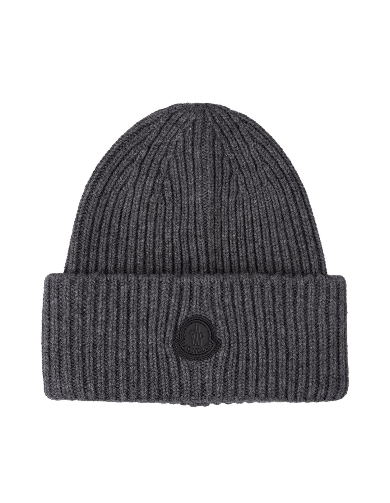 Grey Ribbed Cashmere Beanie With Logo