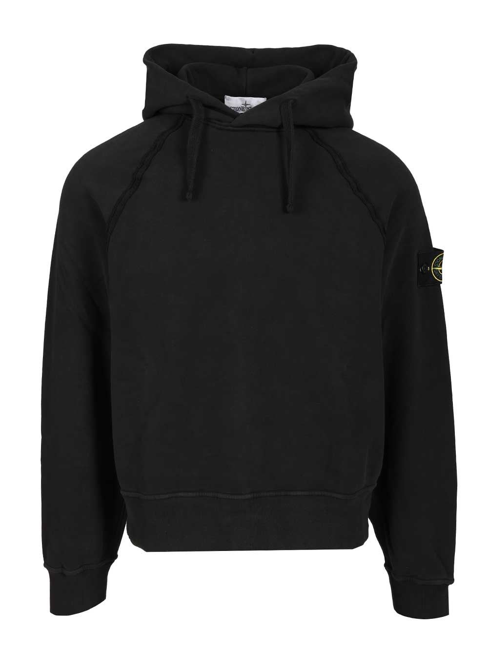 Stone Island Brushed Organic Cotton Fleece Oversized Fit Hoodie Clothing In Black