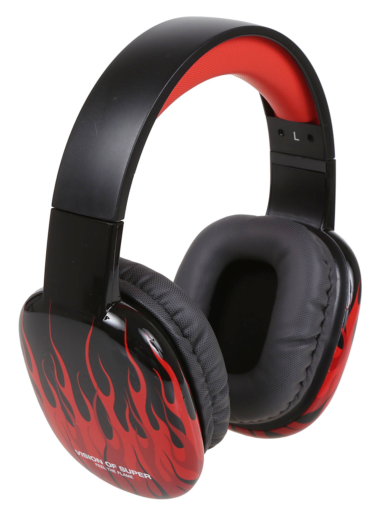 Shop Vision Of Super Black Headphones With Red Flames And White Logo