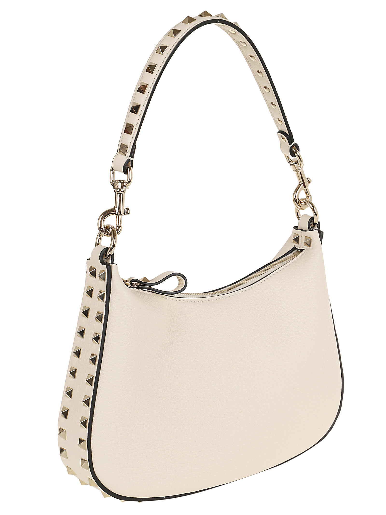 Shop Valentino Small Hobo Rockstud In Light Ivory