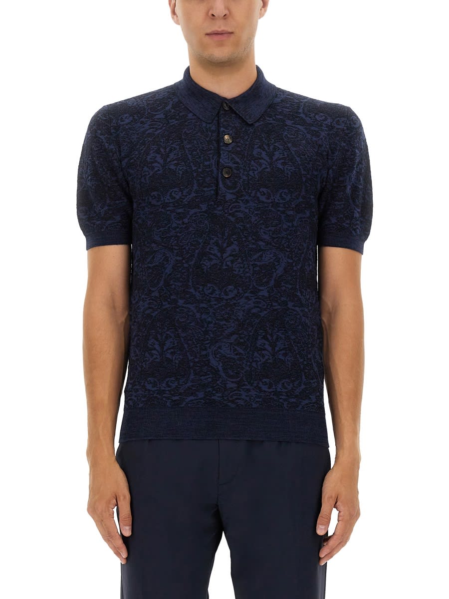 Etro Polo Shirt With Pegasus Embroidery In Blue