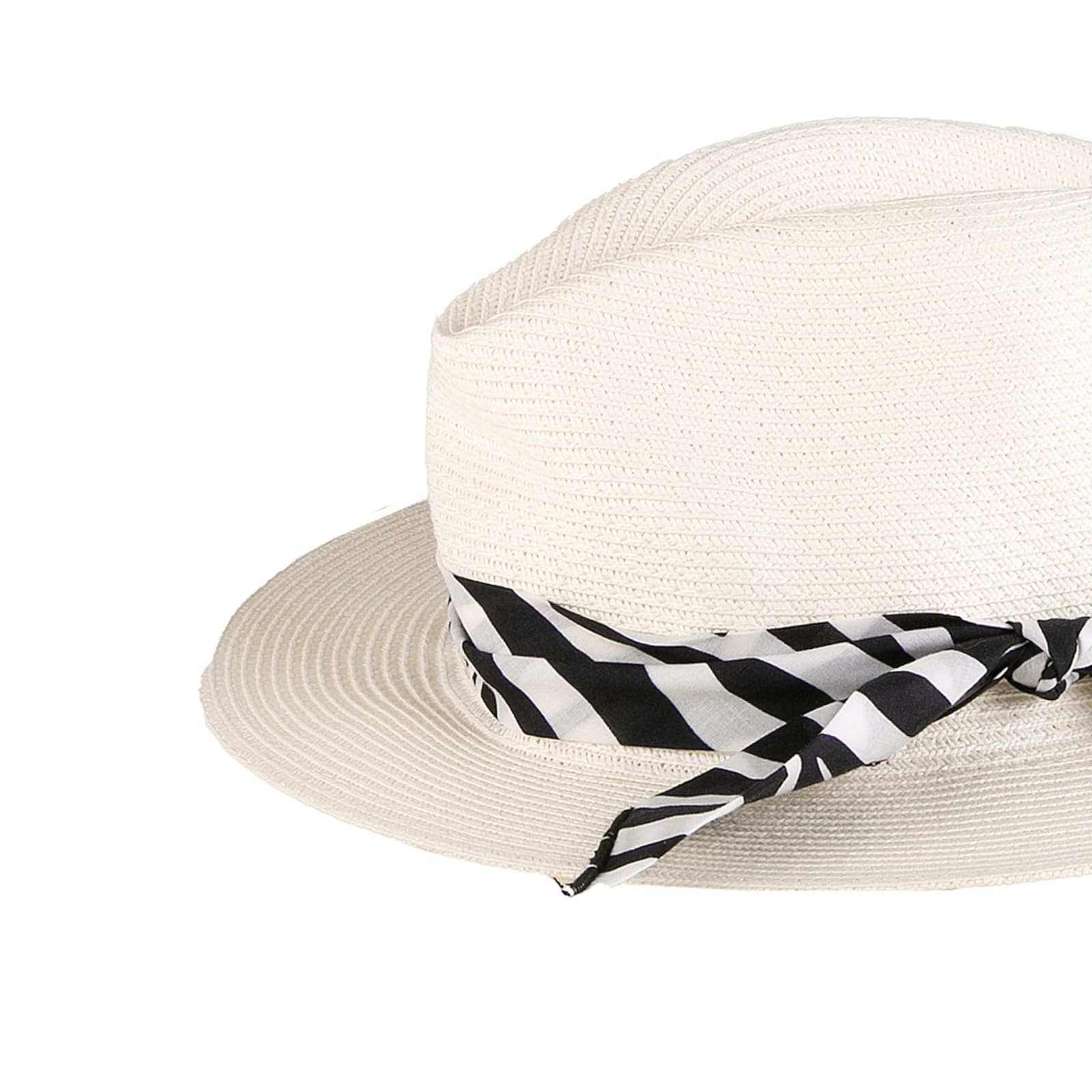MC2 SAINT BARTH WHITE PAPER HAT WITH ZEBRA PRINT BANDEAU
