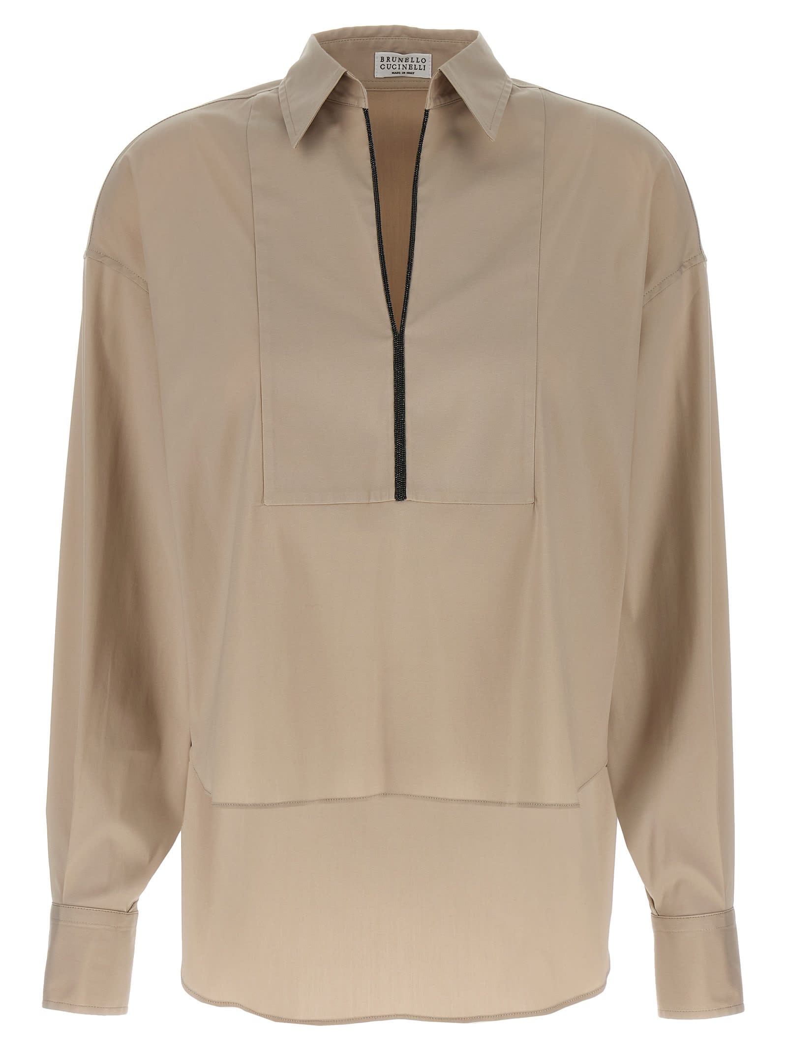 Brunello Cucinelli V-neck Shirt With Collared Design In Brown