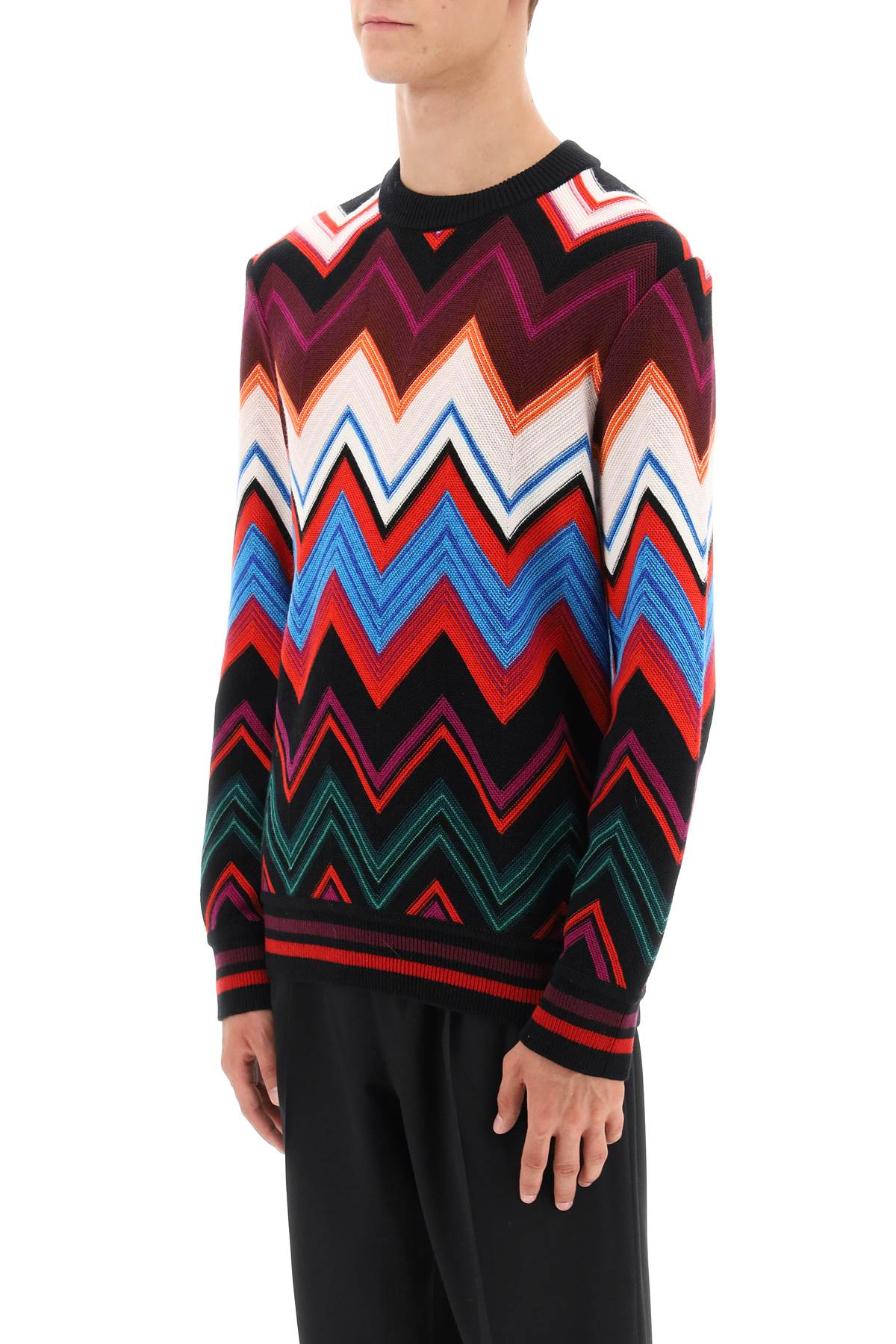 Missoni Zigzag Crew-neck Jumper In Multic Zigzag Blk Re