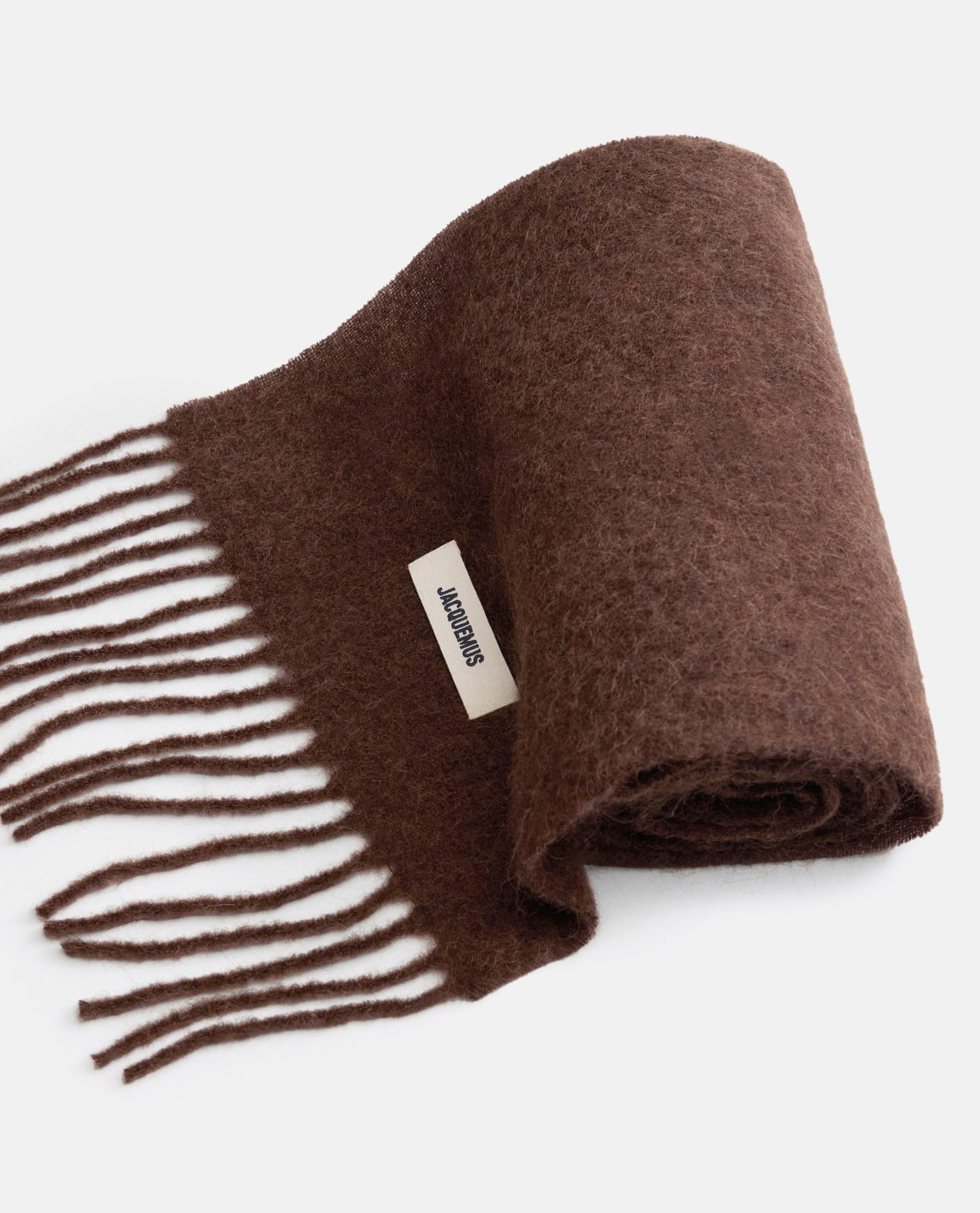 Shop Jacquemus Brown Wool Wagon Scarf